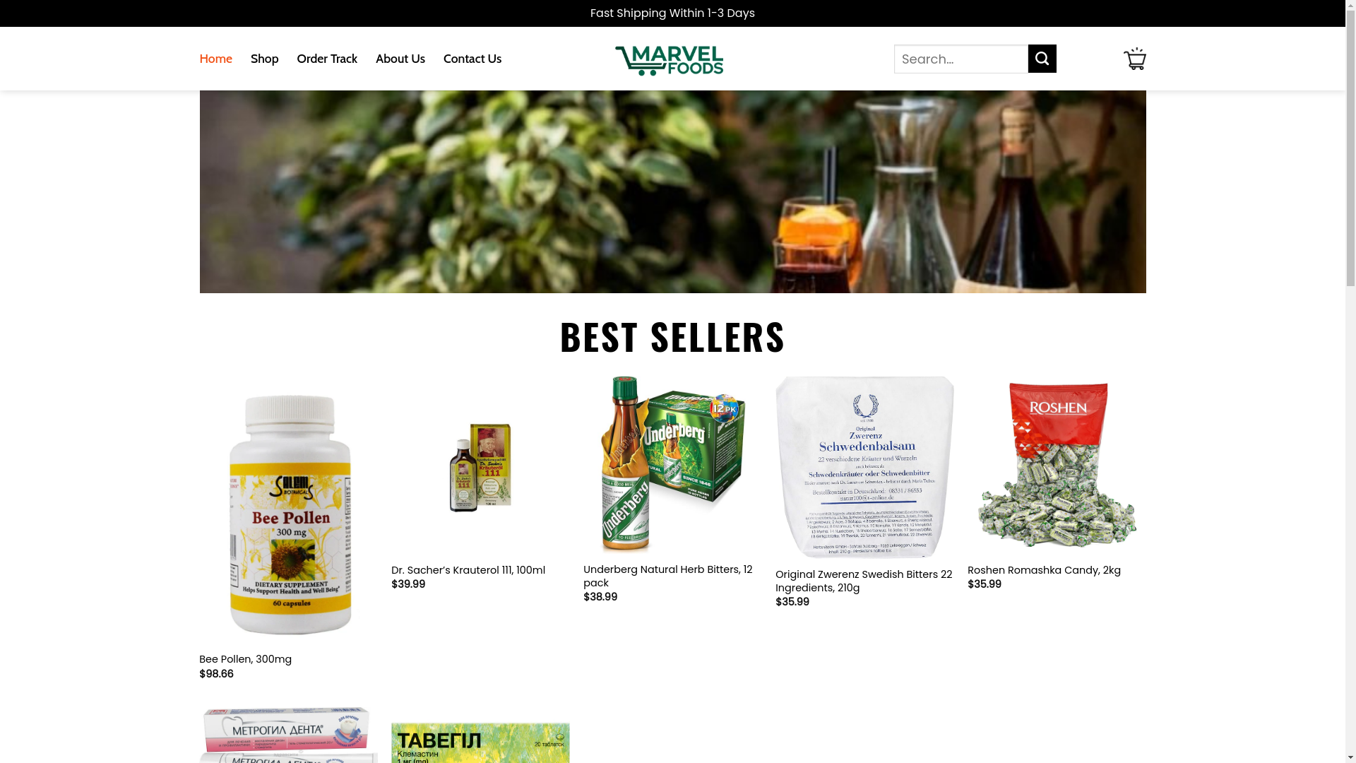 website screenshot of https://mymarvelfoods.shop/
