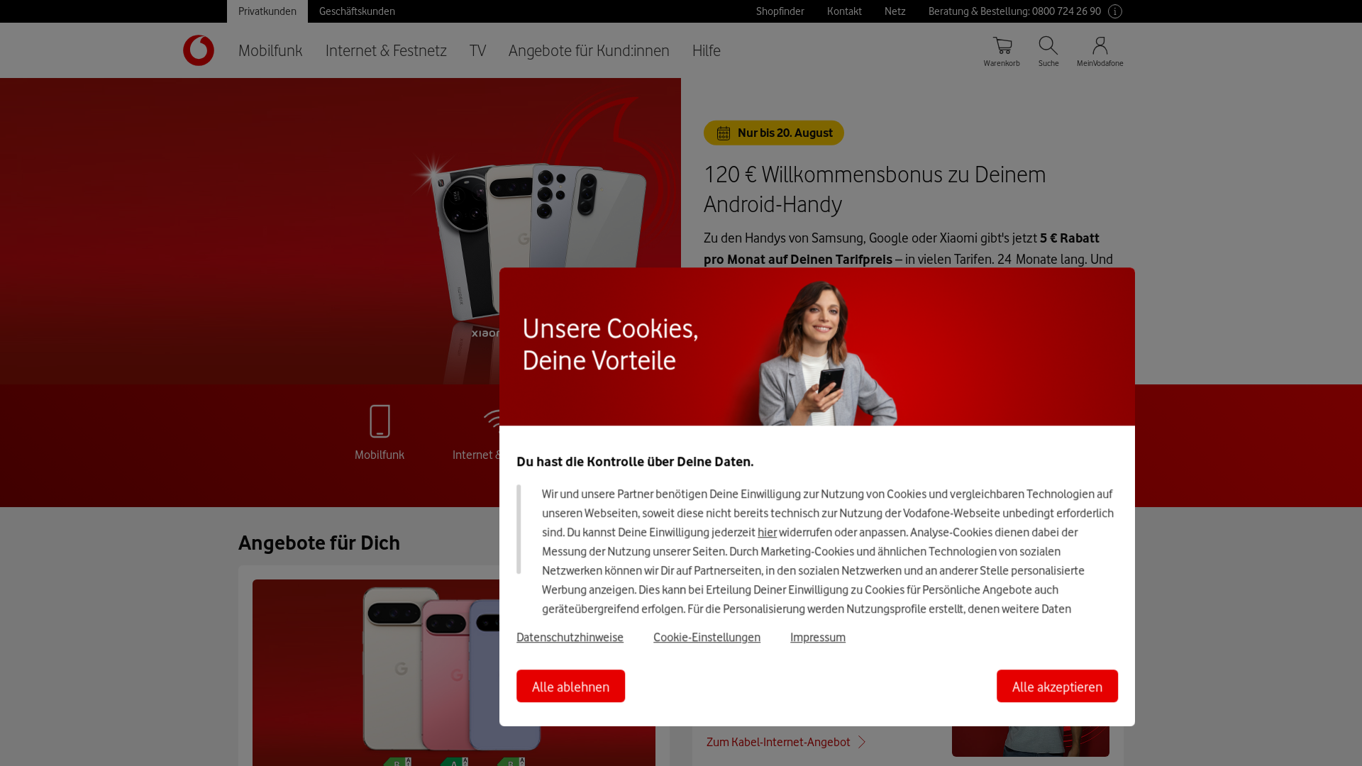 website screenshot of https://vodafone.de