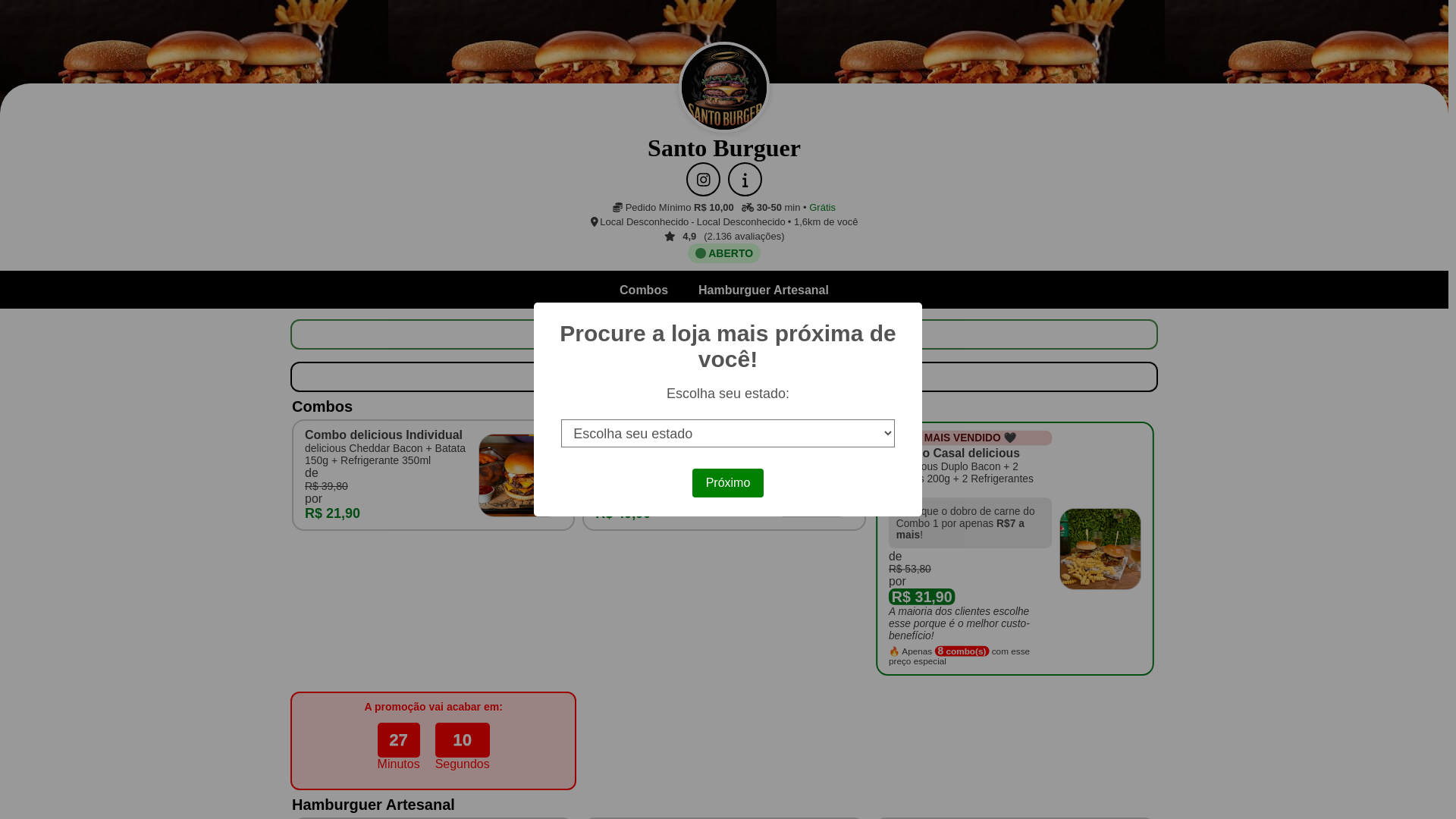 website screenshot of https://santoburguerr.shop/