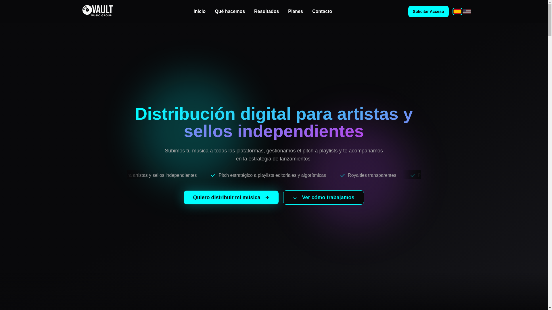 website screenshot of https://vaultmusicgroup.com/