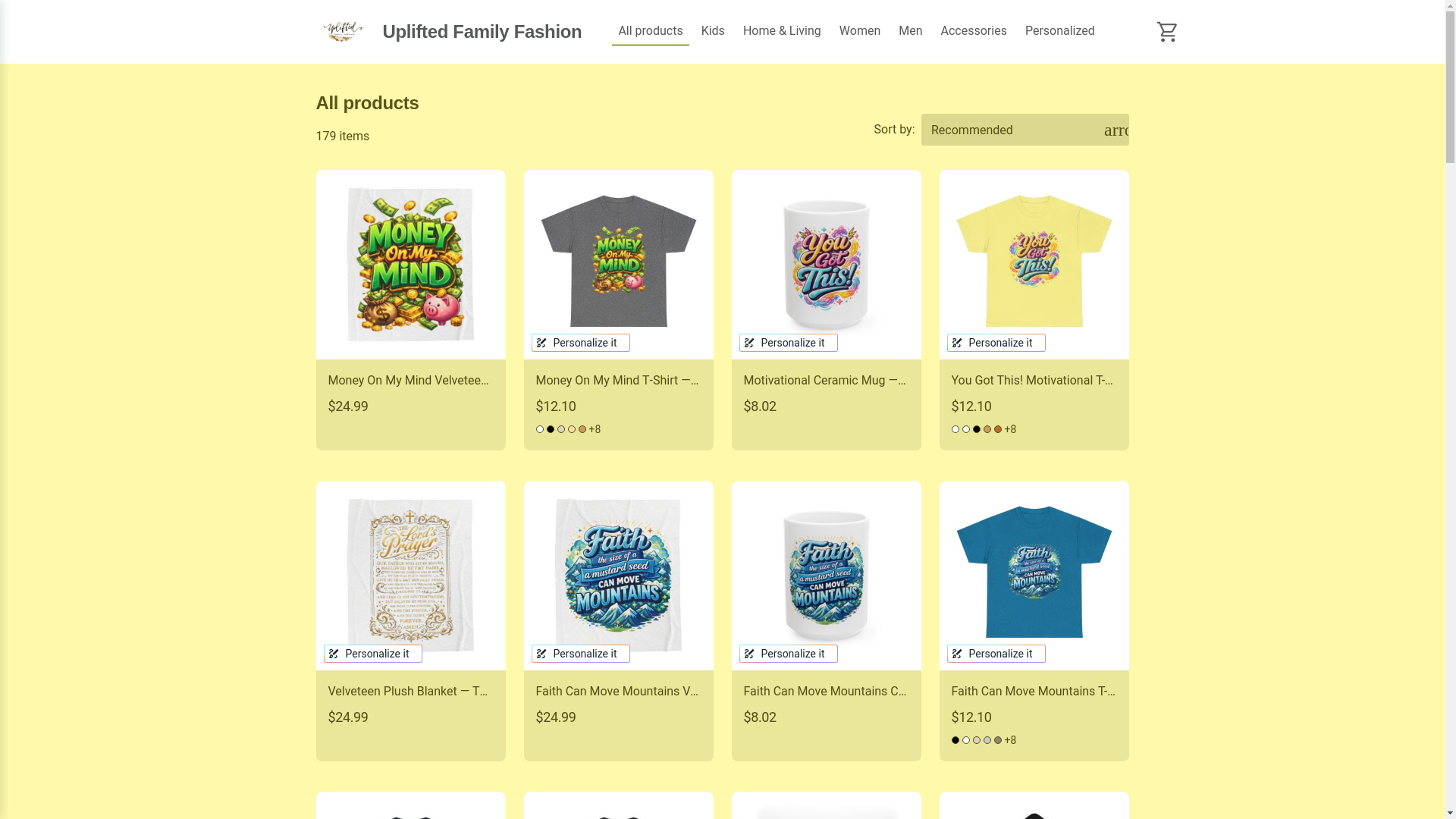 website screenshot of https://upliftedfamilyfashion.com/