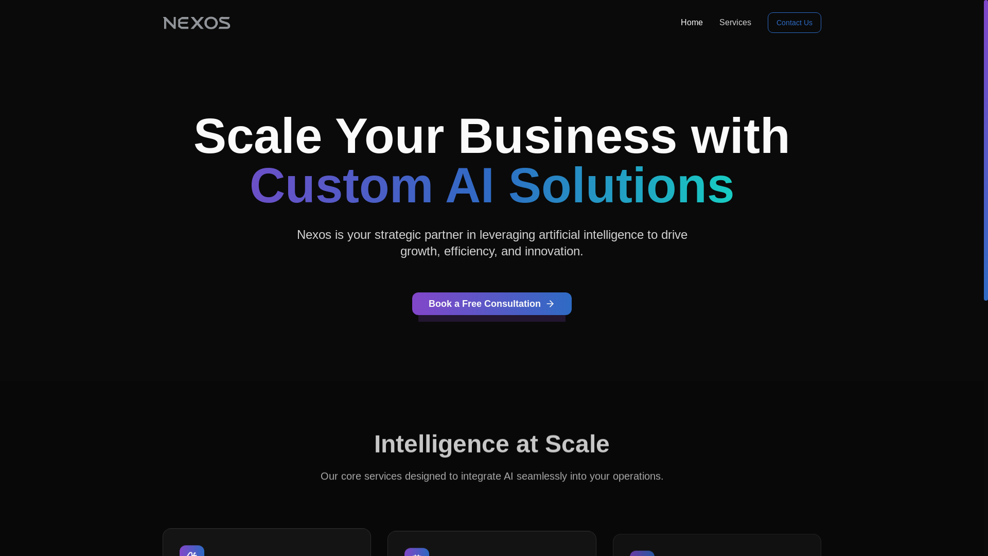 website screenshot of https://nexossystems.com/