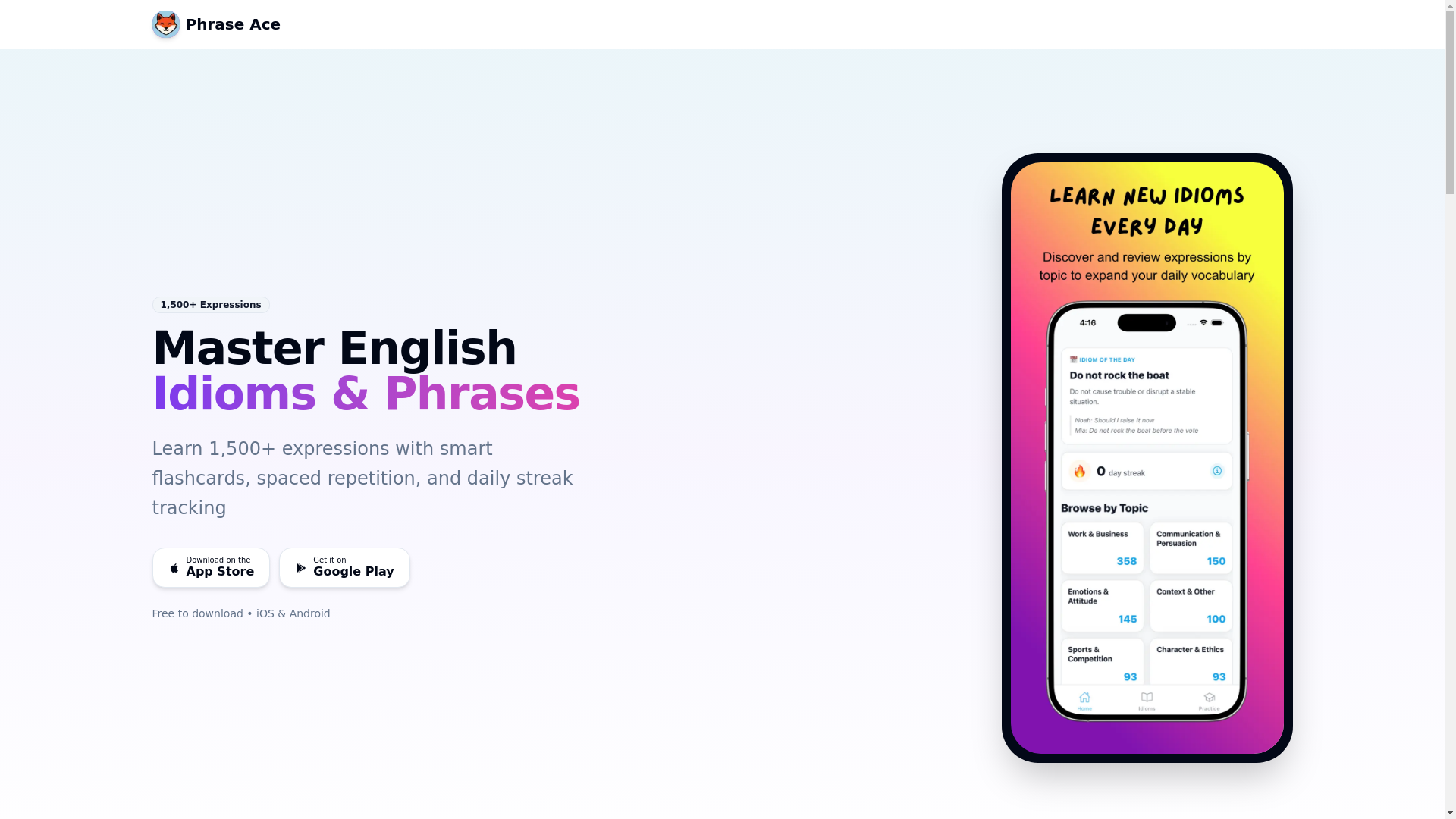 website screenshot of https://phraseace.com/