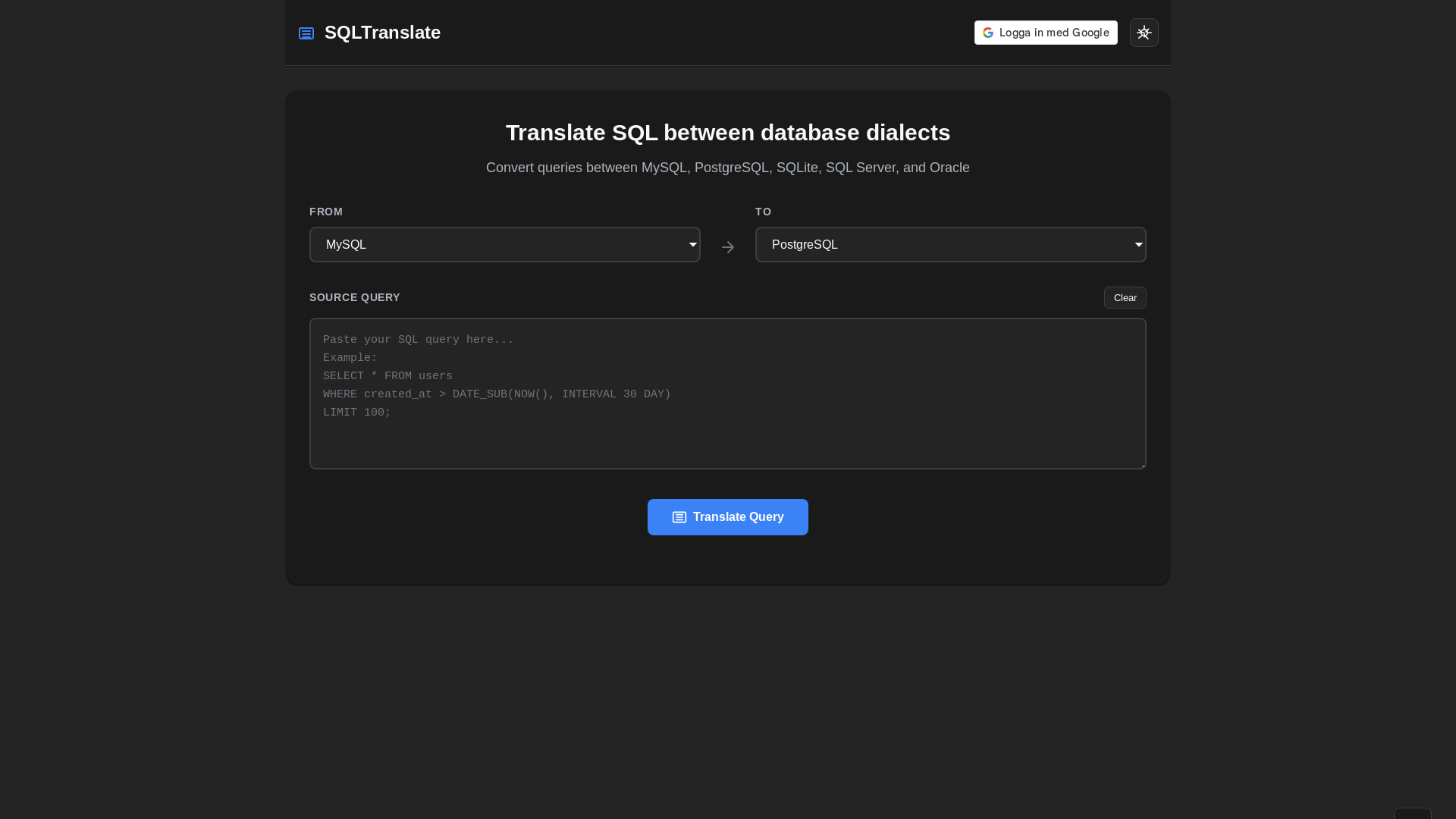 website screenshot of https://sqltranslate.makerlabssv.com