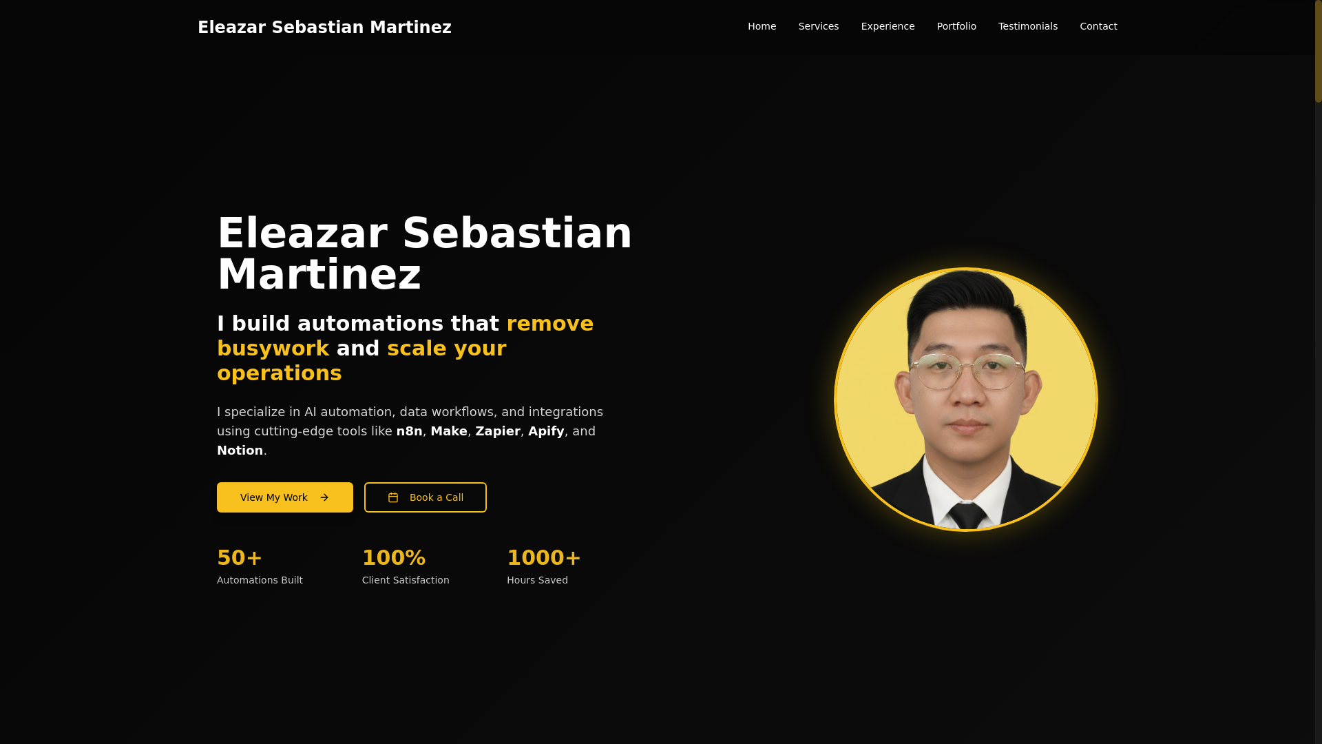 website screenshot of https://eleazarai.dev/