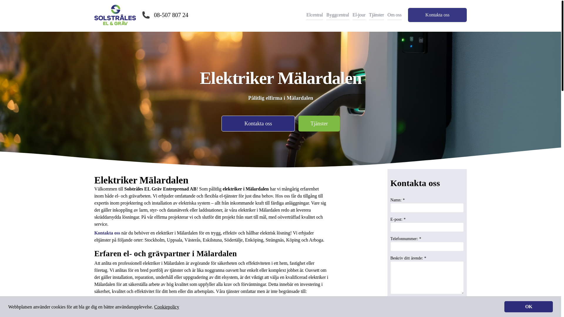 website screenshot of https://elektriker-malardalen.se/