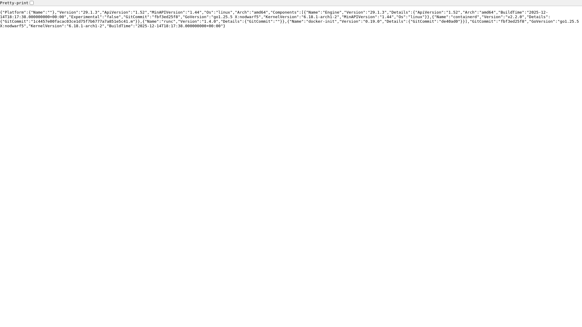 website screenshot of http://49.13.54.184:2375/version