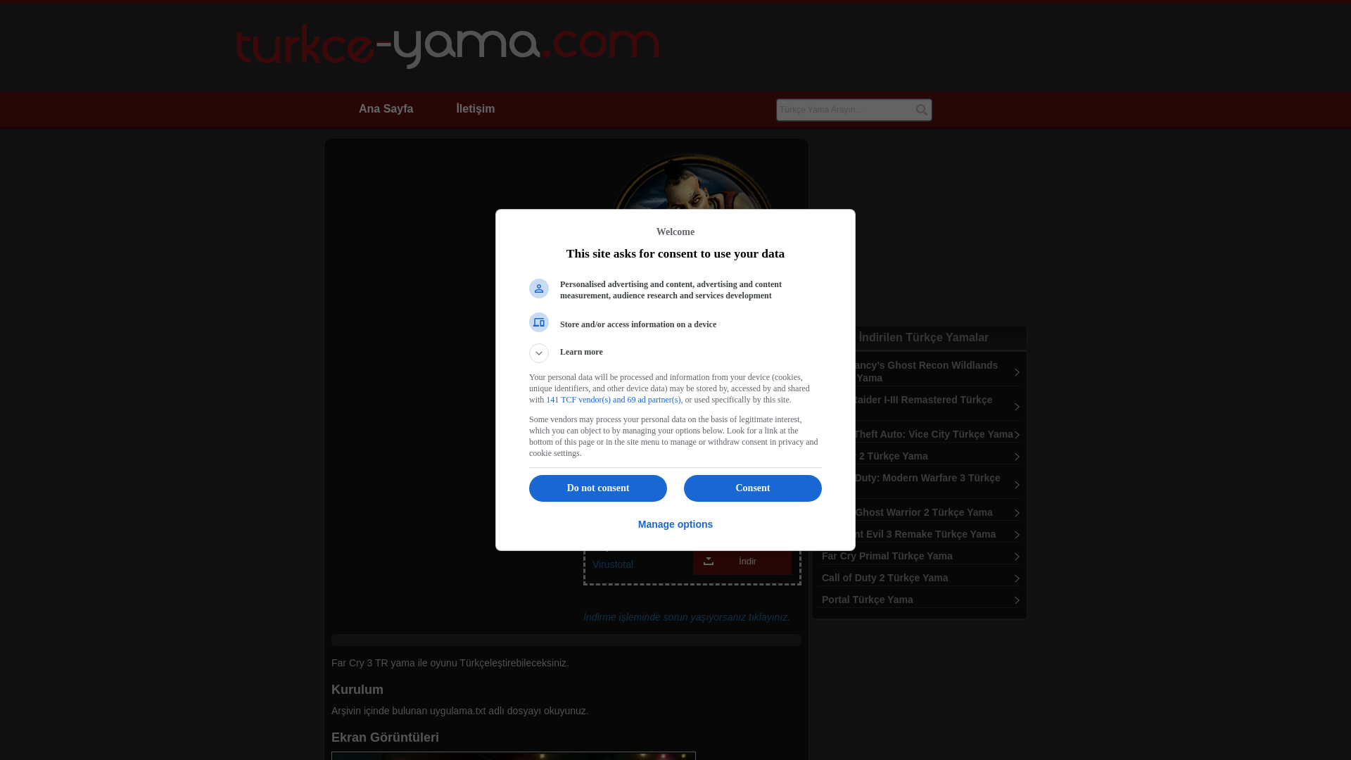website screenshot of https://turkce-yama.com/indir/far-cry-3-turkce-yama/184/cdfa1f62b280a0305018c7f23852c266.htm