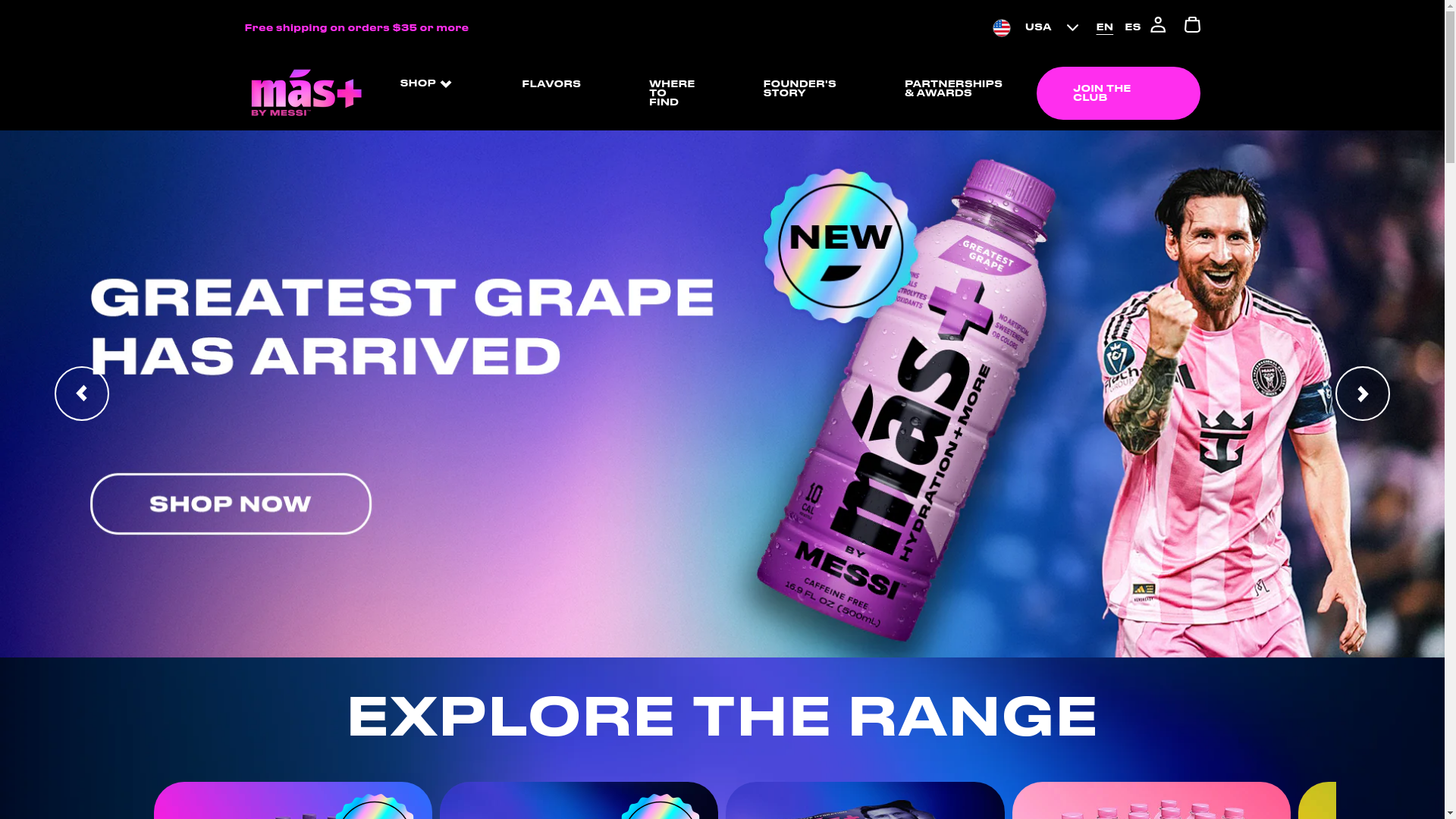 website screenshot of https://messi-mas-hydration.com/