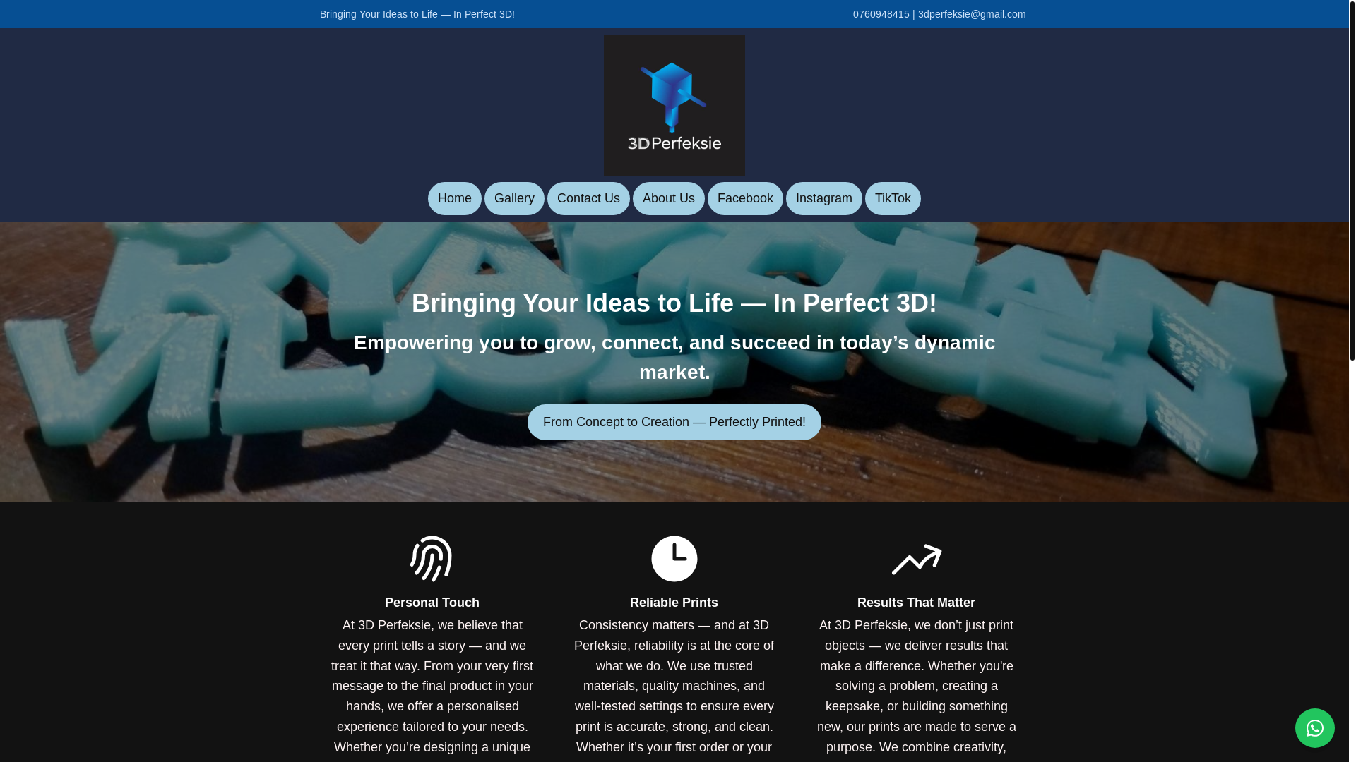 website screenshot of https://3dperfection.co.za/