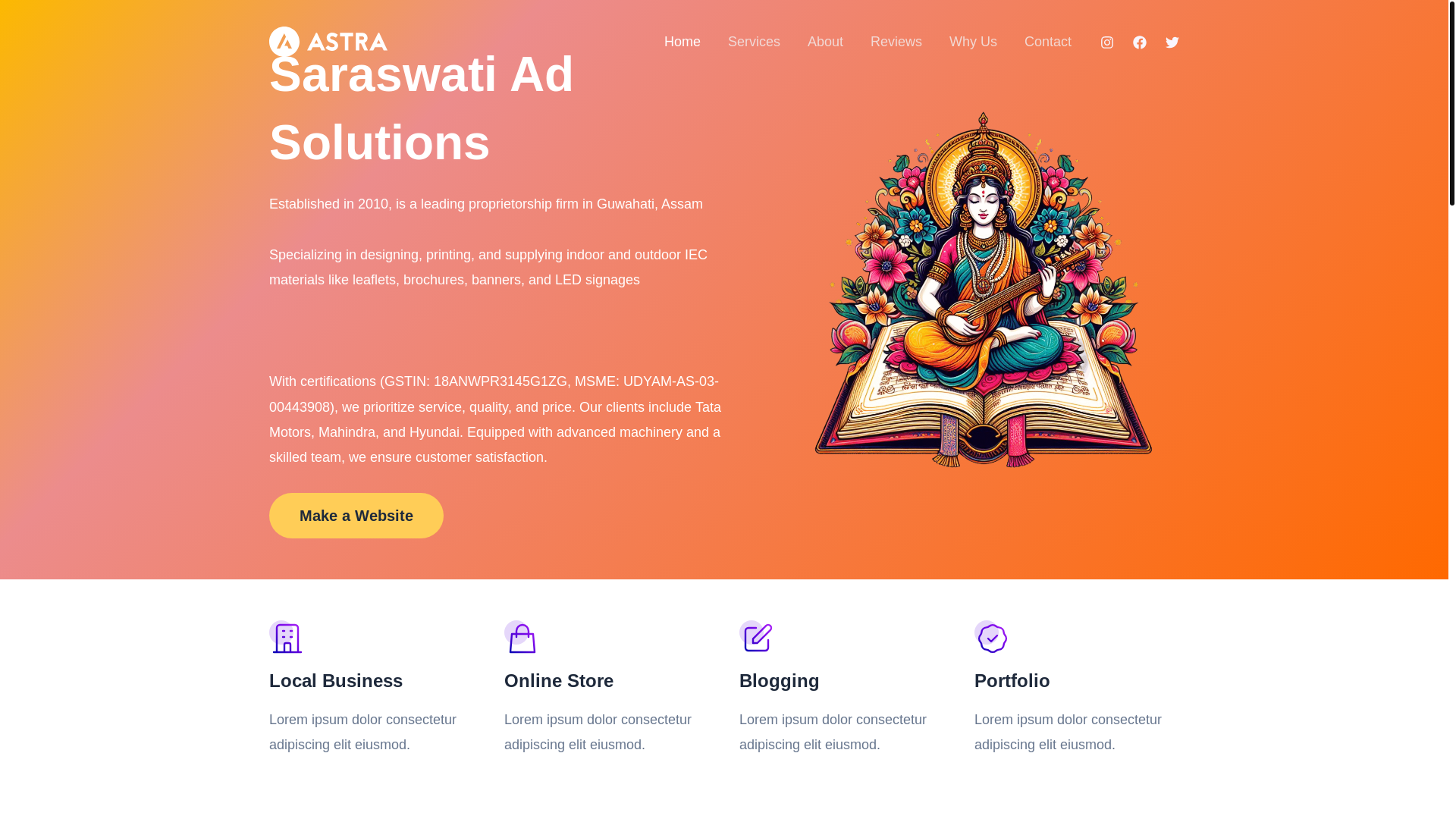 website screenshot of https://saraswatiadd.solutions/