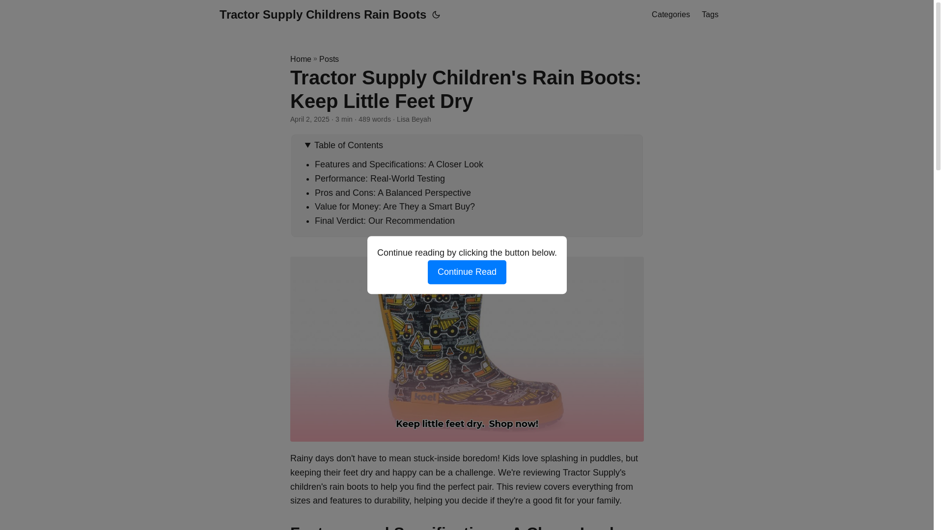 website screenshot of https://tractor-supply-childrens-rain-boots.pages.dev/