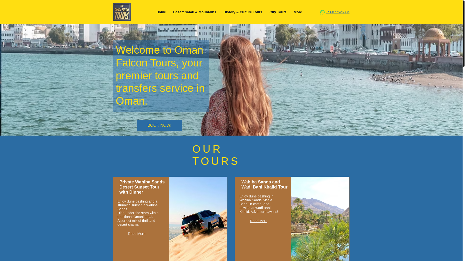 website screenshot of https://falcontoursoman.com/
