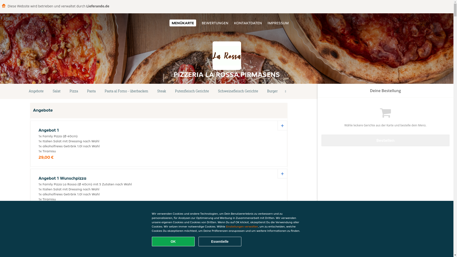 website screenshot of https://pizzerialarossa-pirmasens.de/