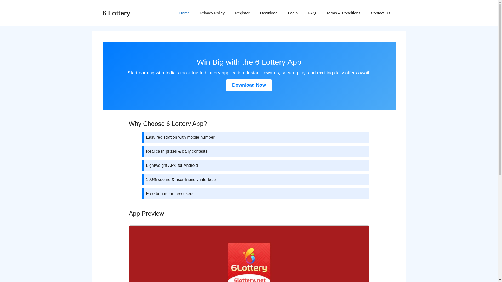 website screenshot of https://6lottery.net/