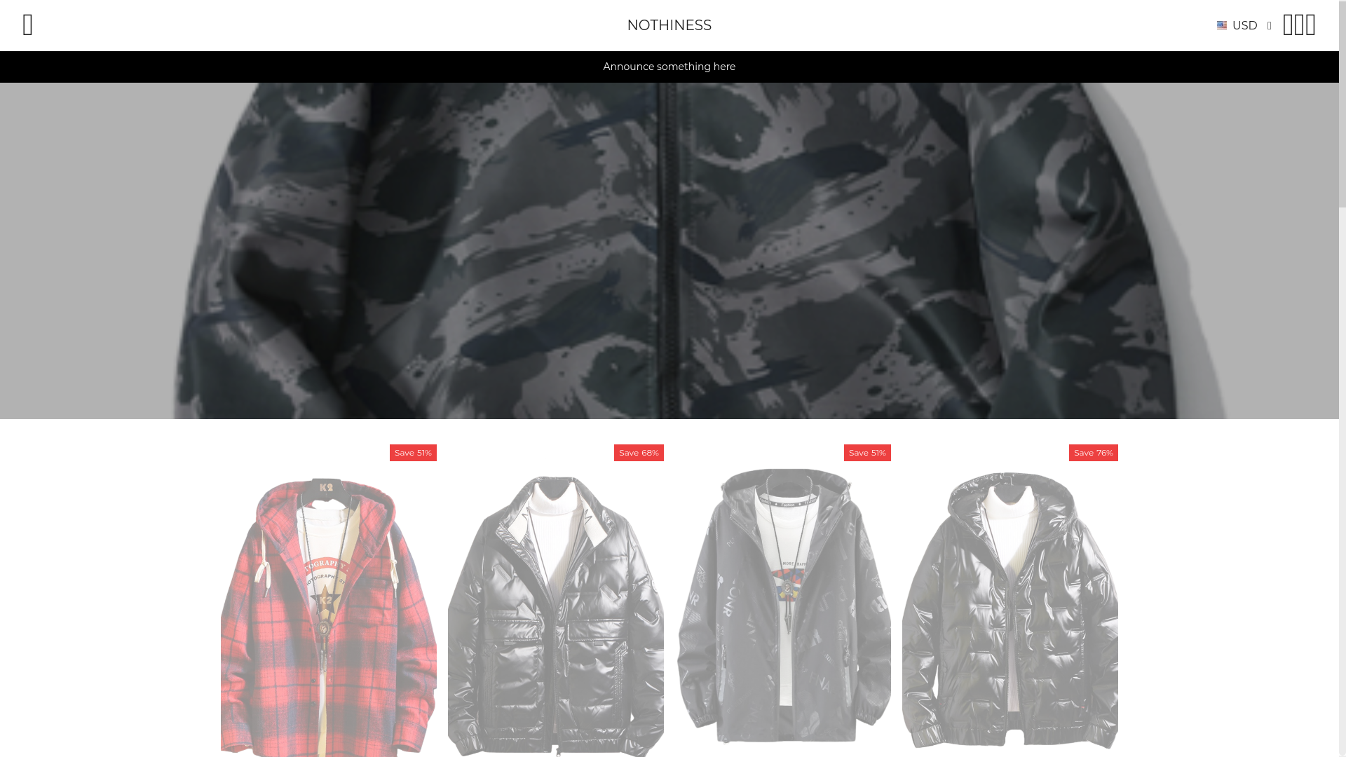 website screenshot of https://nothiness.shop/