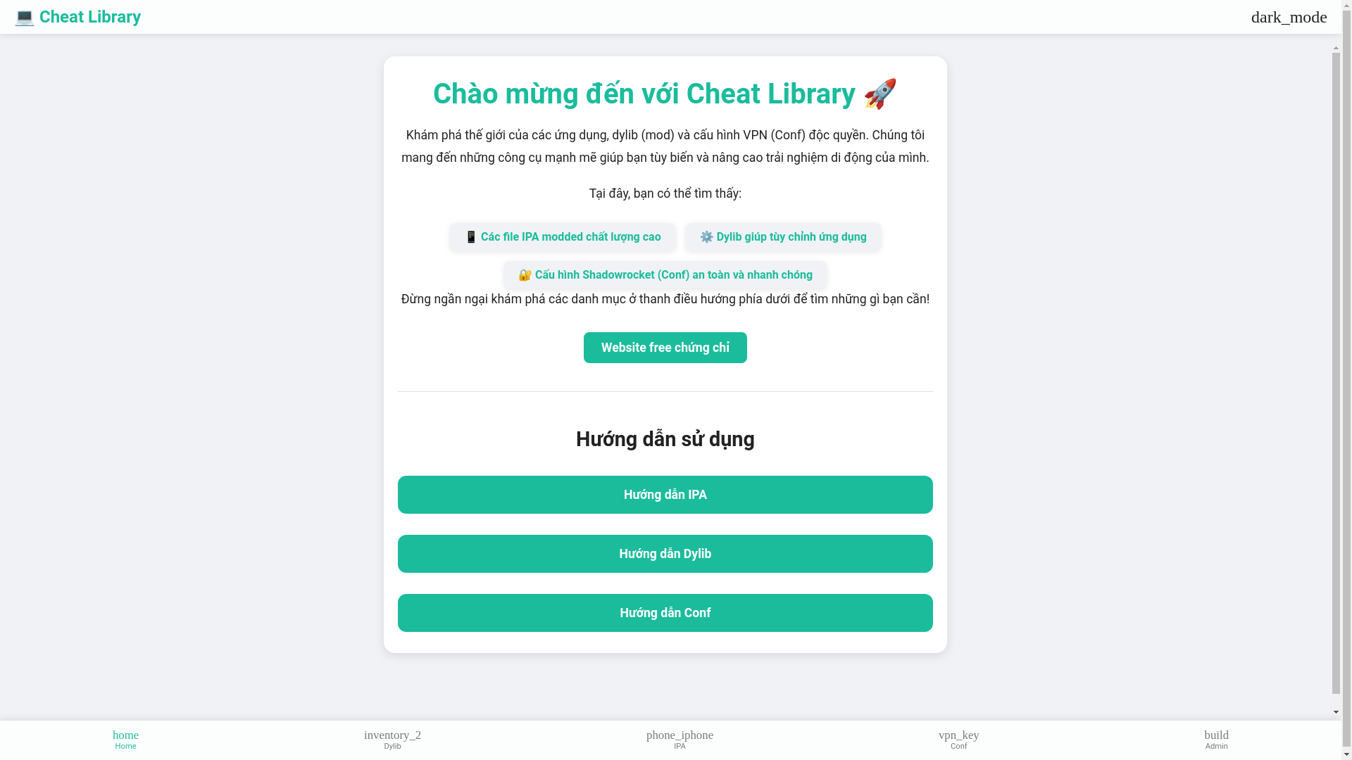 website screenshot of https://cheatlibrary.xyz/
