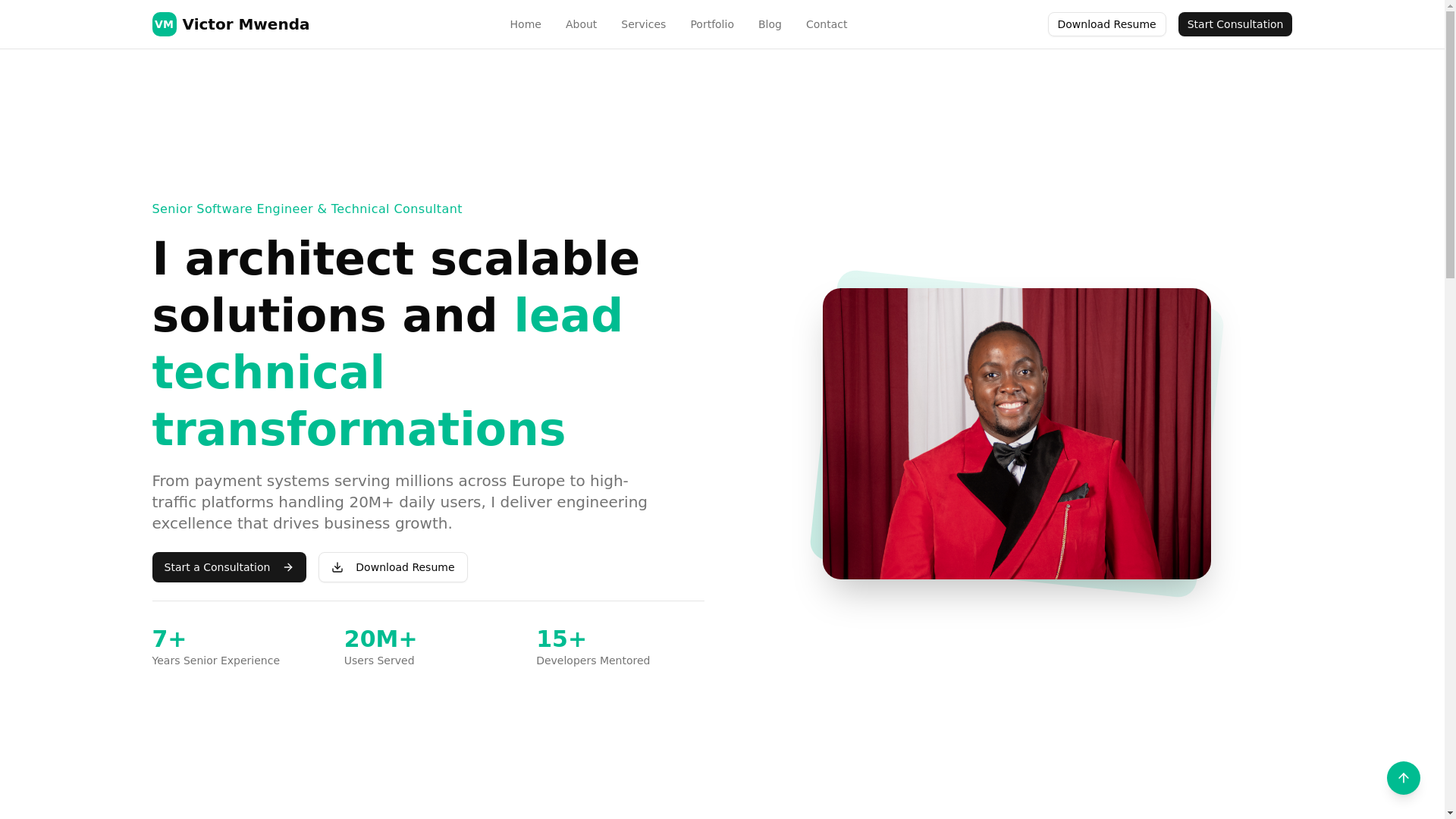 website screenshot of https://victormwenda.com/