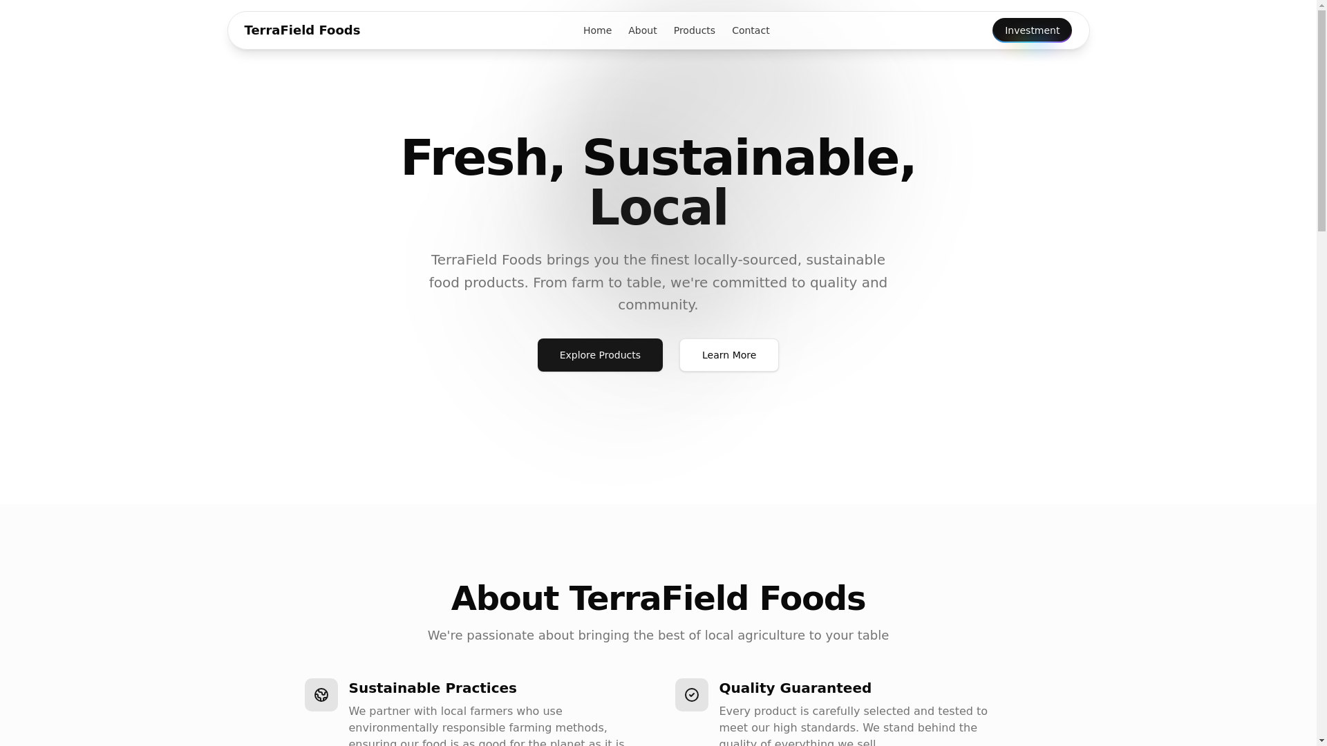 website screenshot of https://terrafield.food/