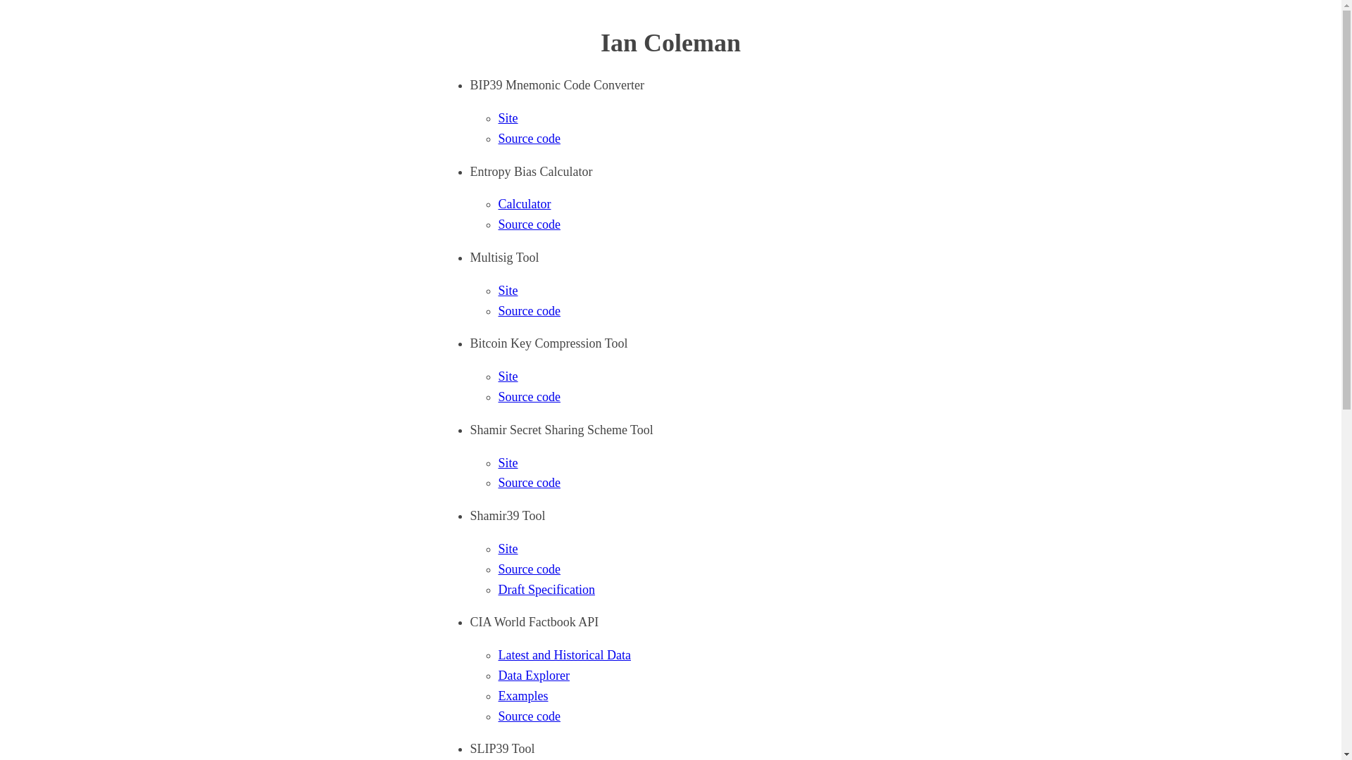 website screenshot of https://iancoleman.io/