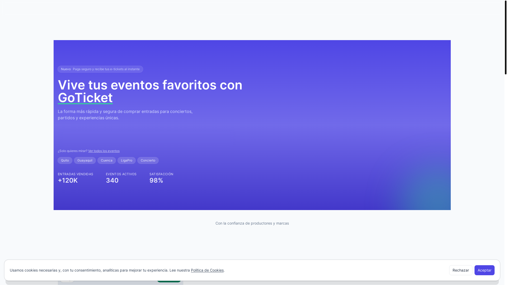 website screenshot of https://goticket.ec/