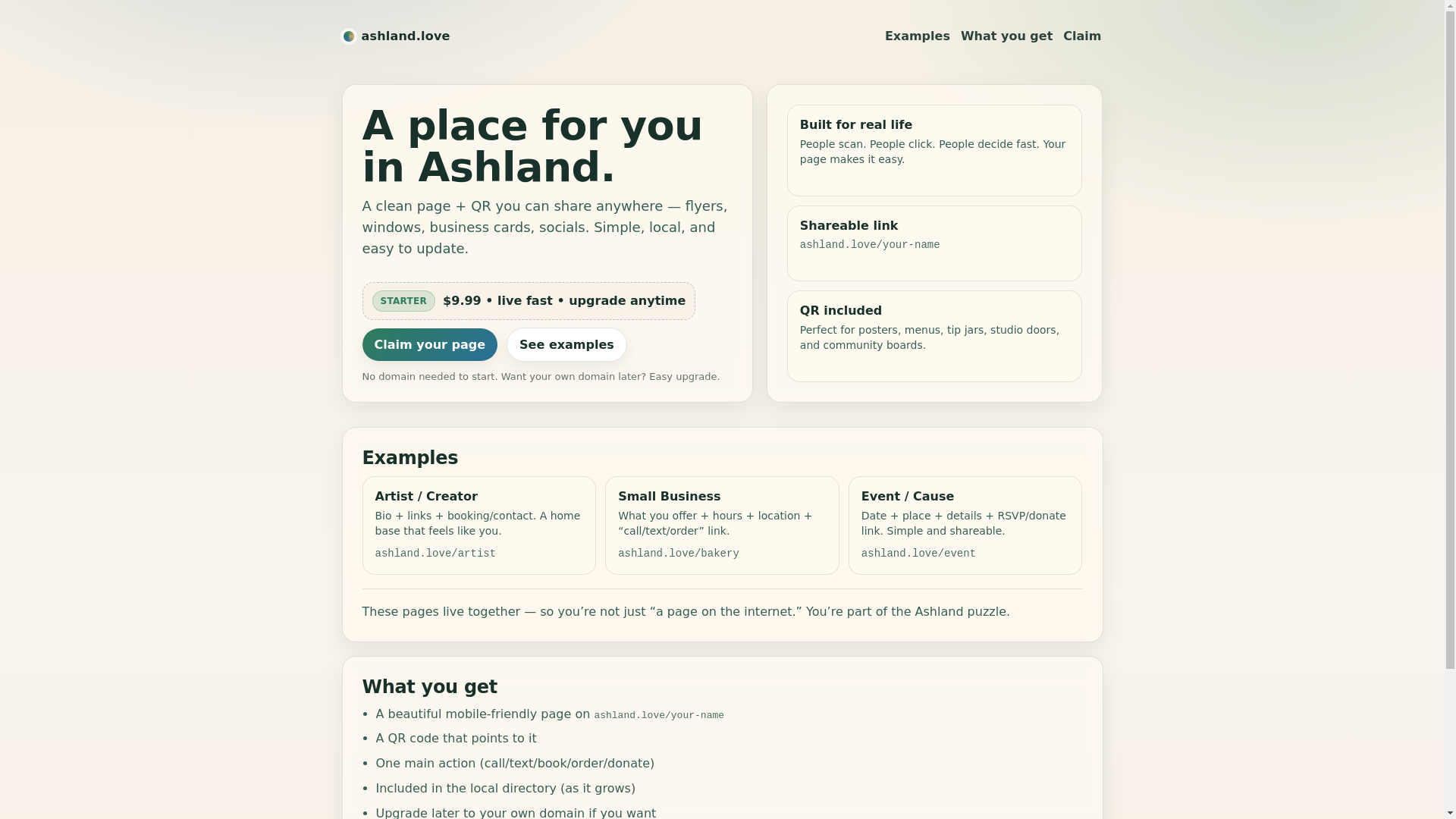 website screenshot of https://ashland.love/