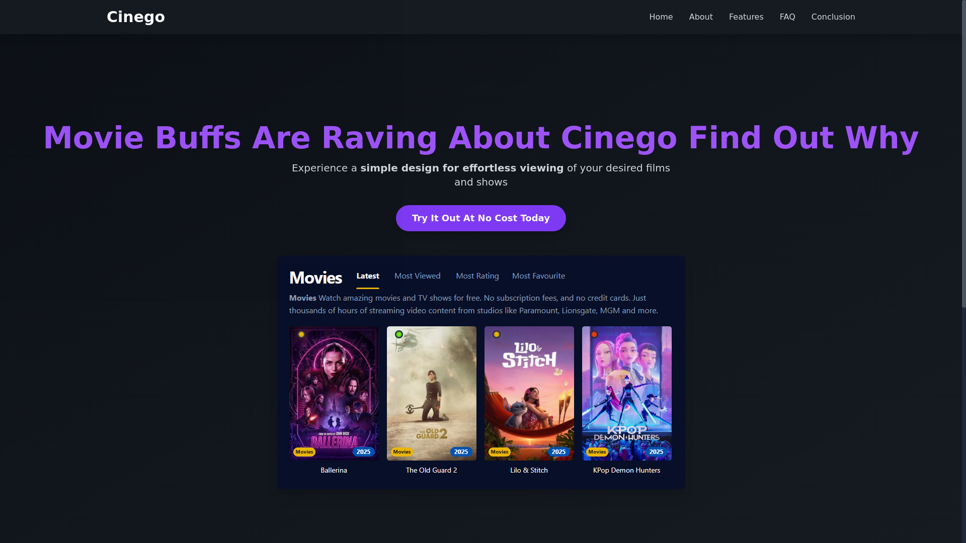 website screenshot of https://cinego-r2c9.pages.dev/