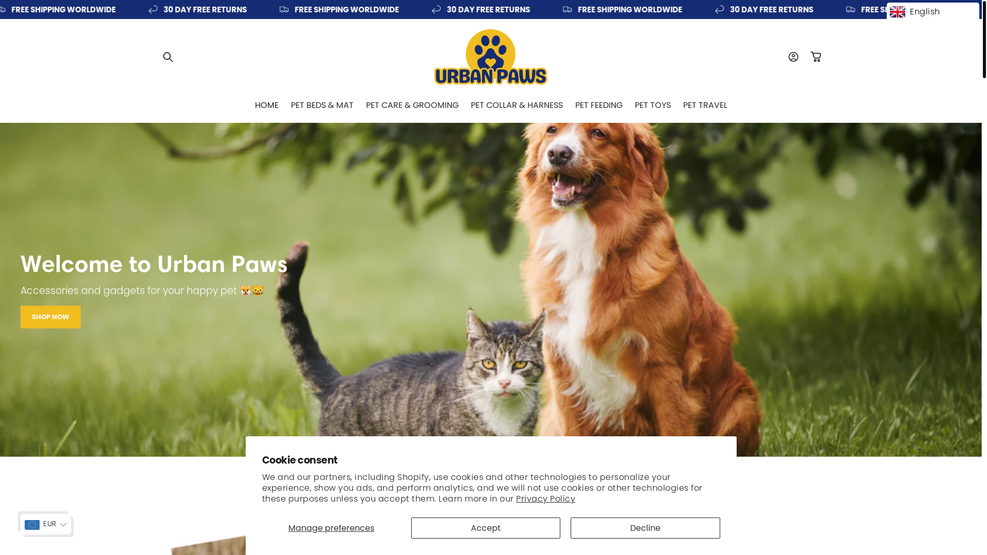 website screenshot of https://urbanpawsco.store/