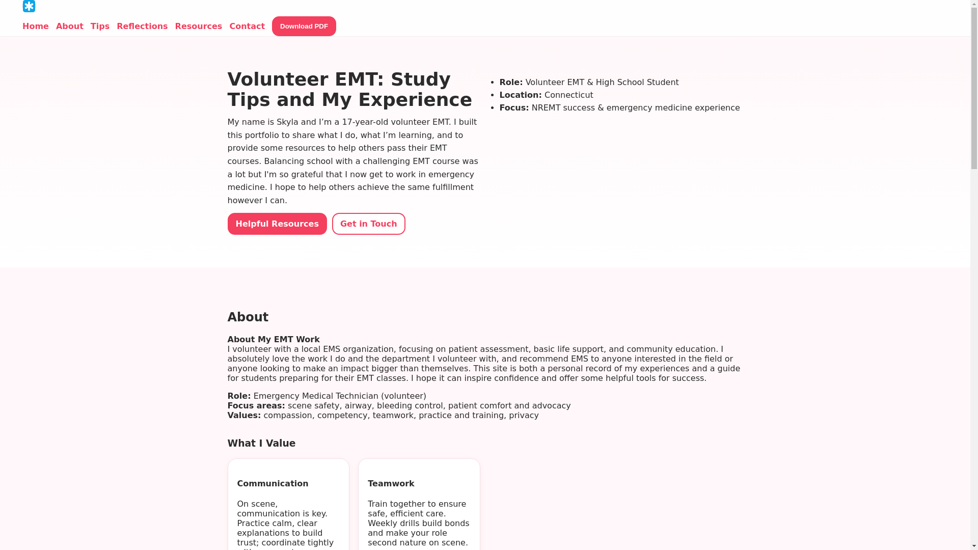 website screenshot of https://emtportfolio-skylawarren.com/