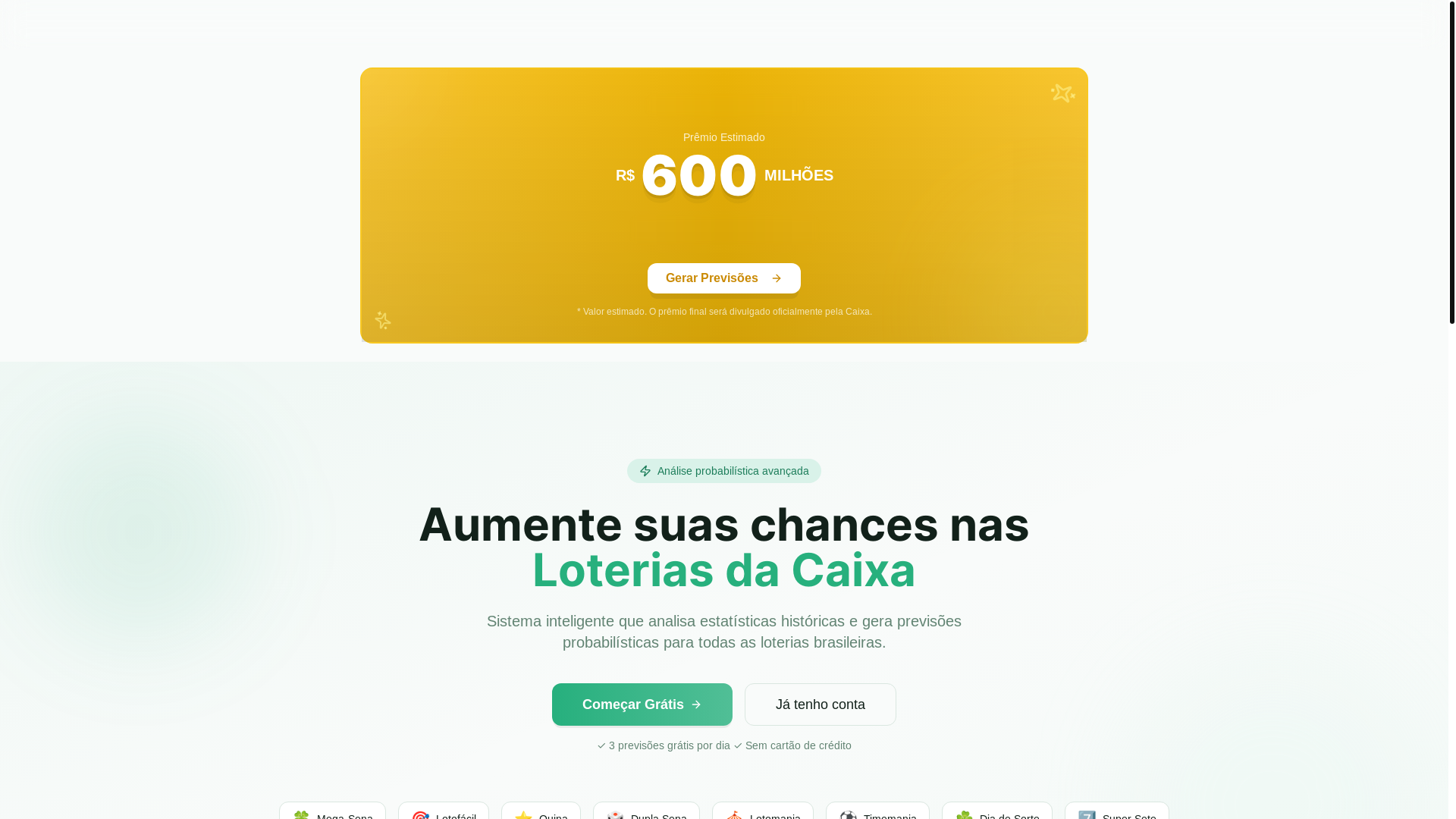 website screenshot of https://lotoanalise.com.br/