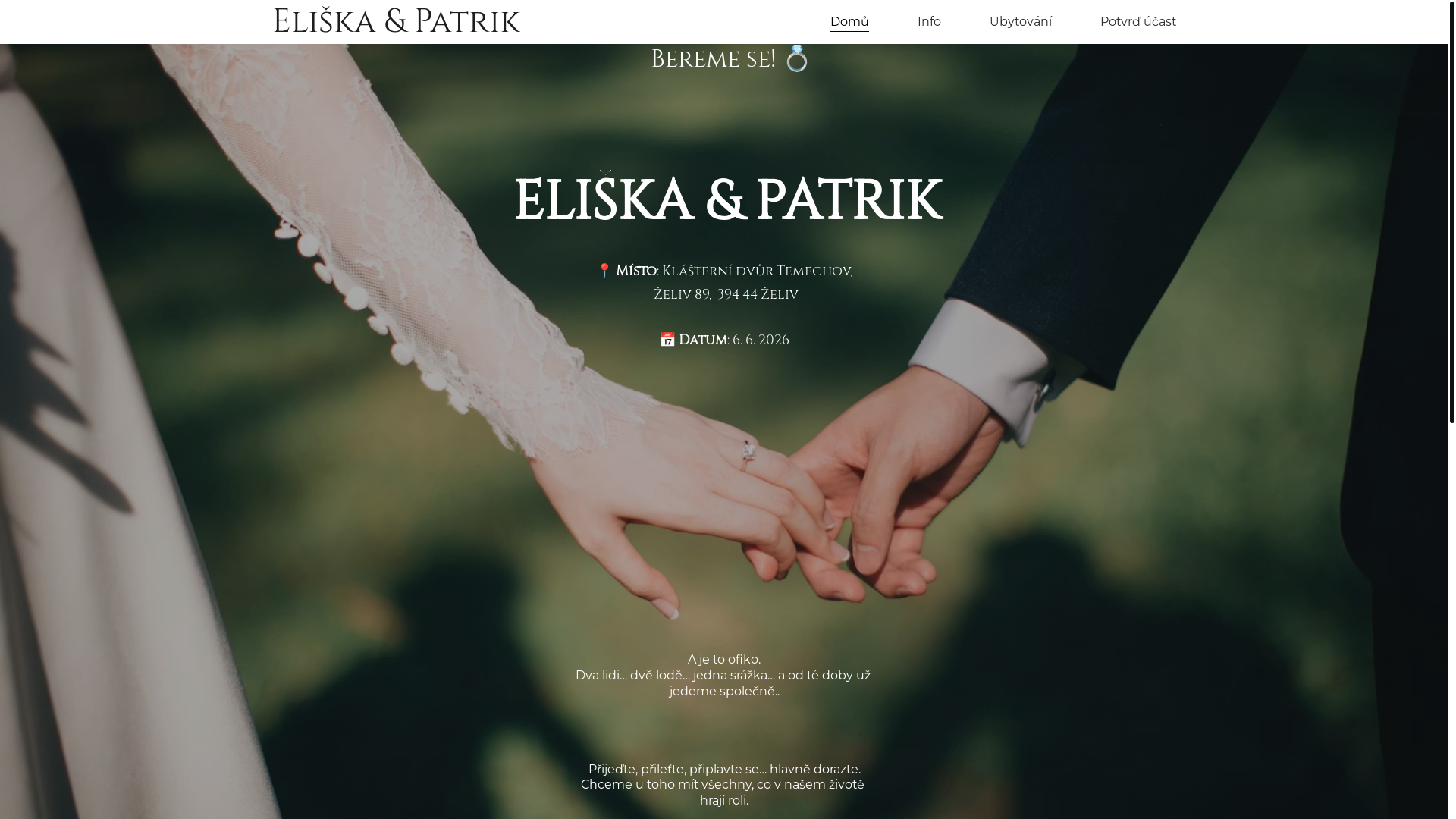 website screenshot of https://eliskaapatrik.cz/