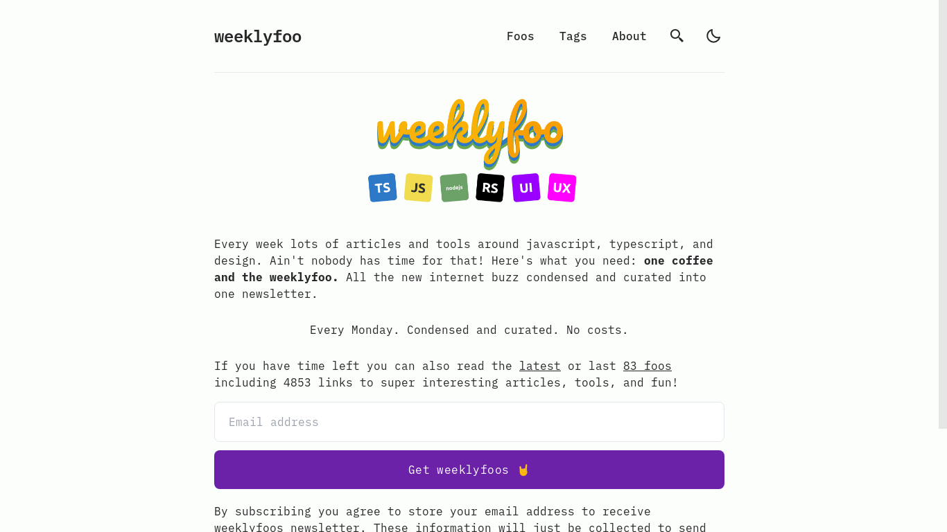 website screenshot of https://weeklyfoo.com/