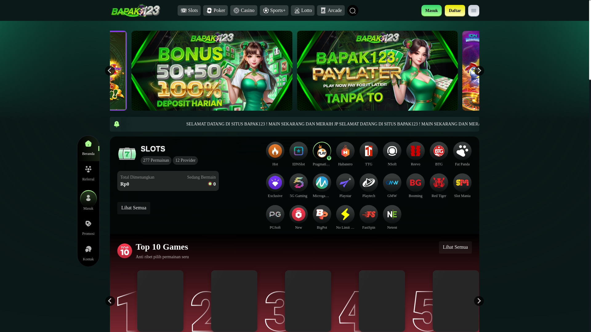 website screenshot of https://bapak123.life/