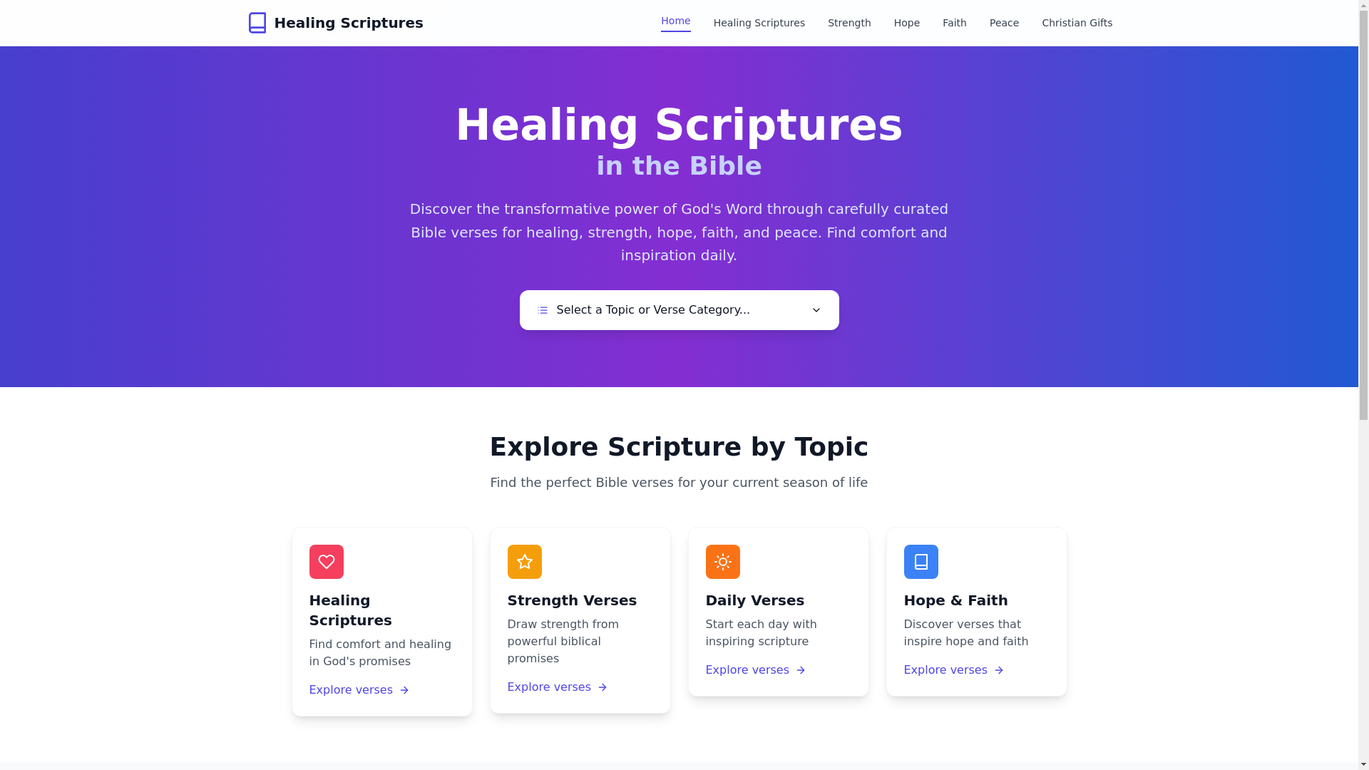 website screenshot of https://healingscripturesinthebible.com/