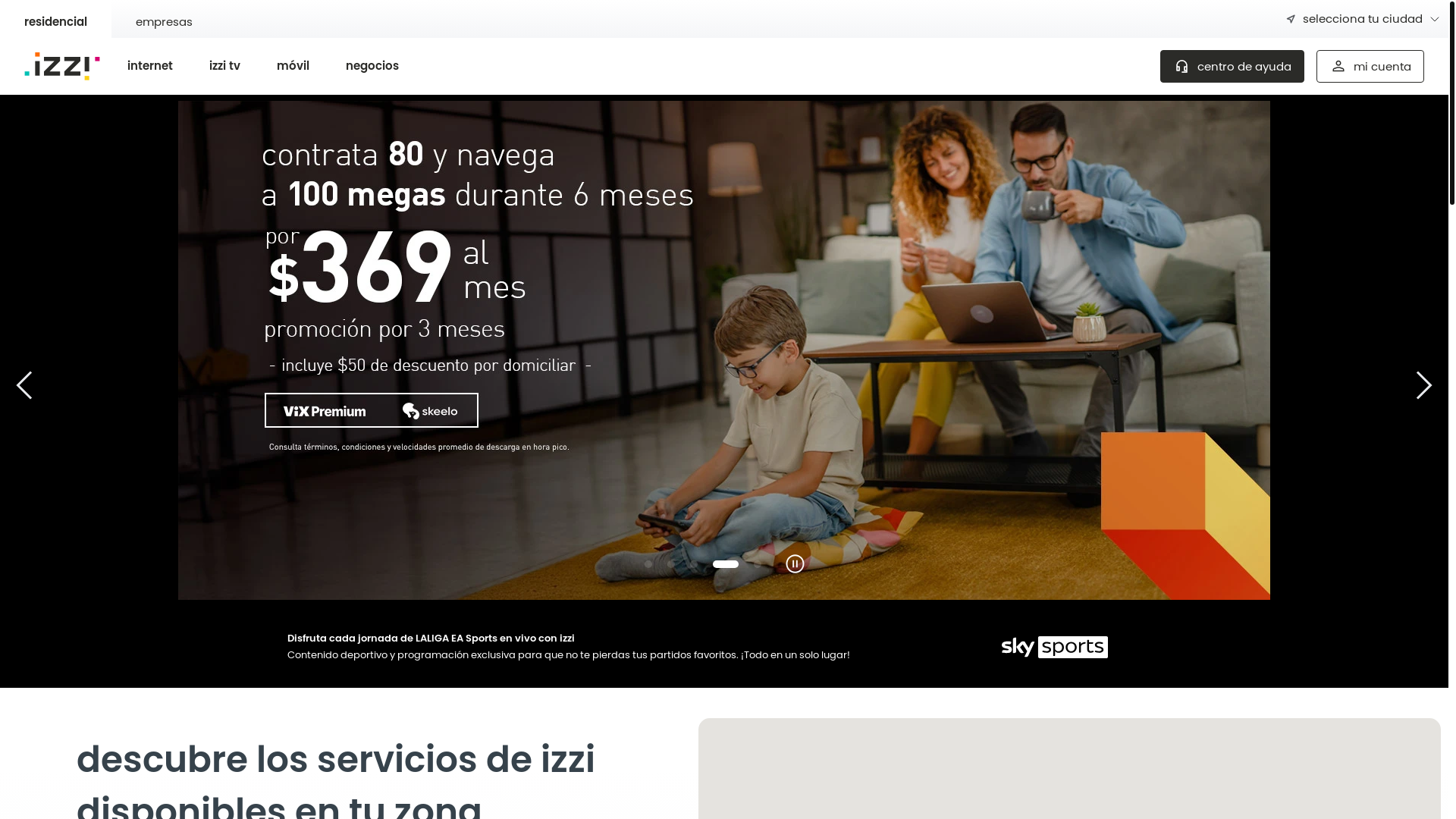 website screenshot of https://Izzi.mx