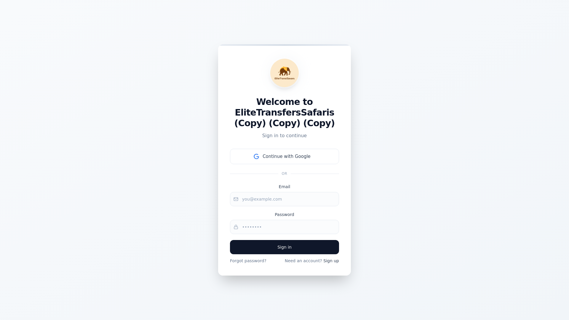 website screenshot of https://elitetransferssafaris.com/