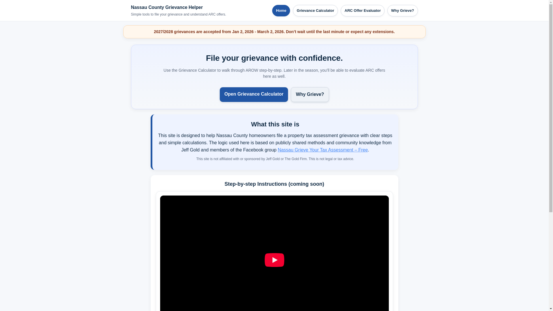 website screenshot of https://nassaugrievancehelp.com/