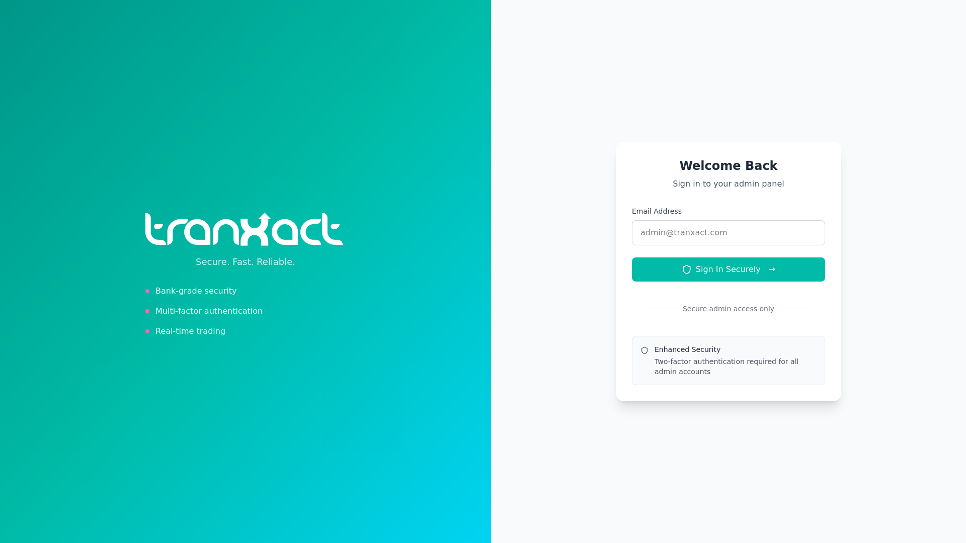 website screenshot of https://admin-tranxact.pages.dev/