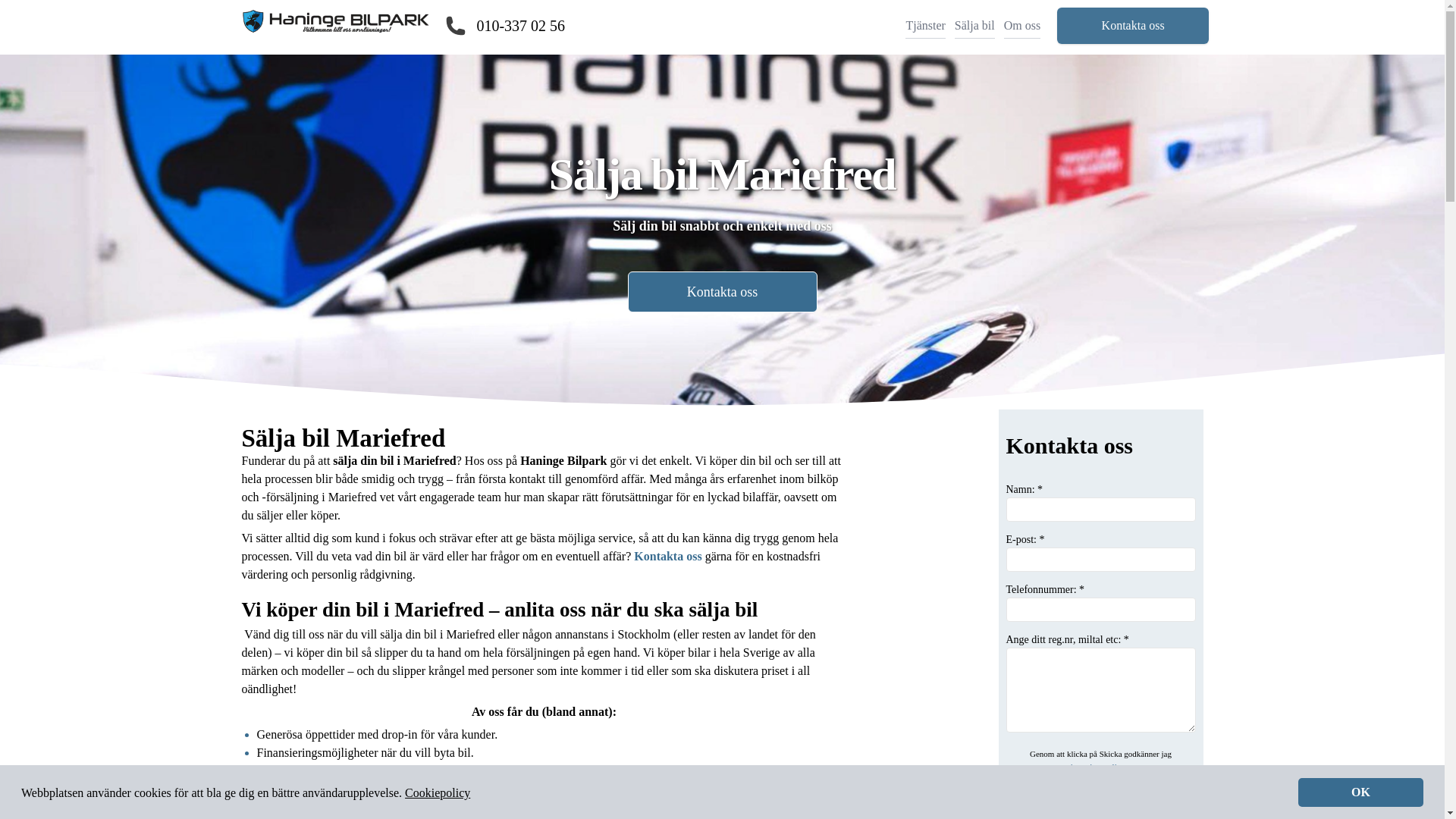 website screenshot of https://saljabilmariefred.se/