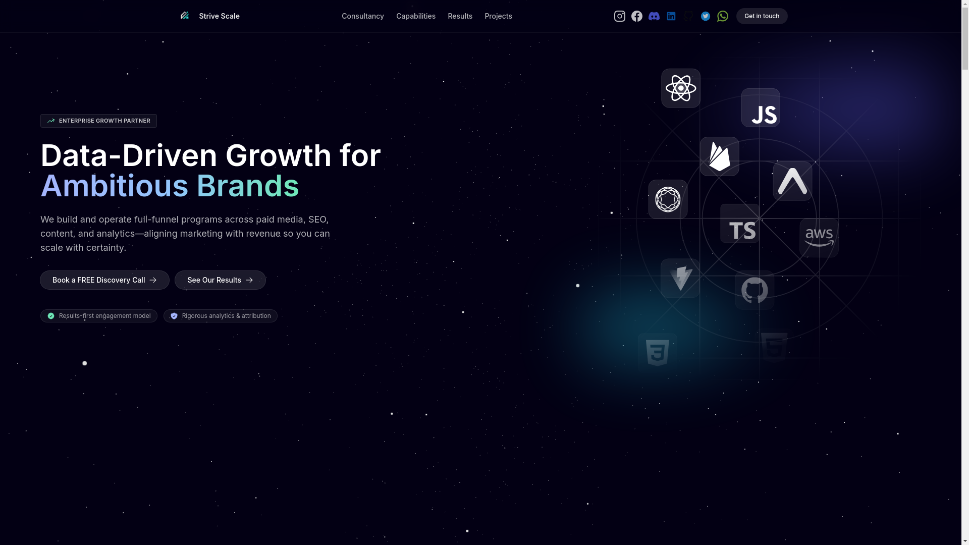 website screenshot of https://strivescale.co.uk/