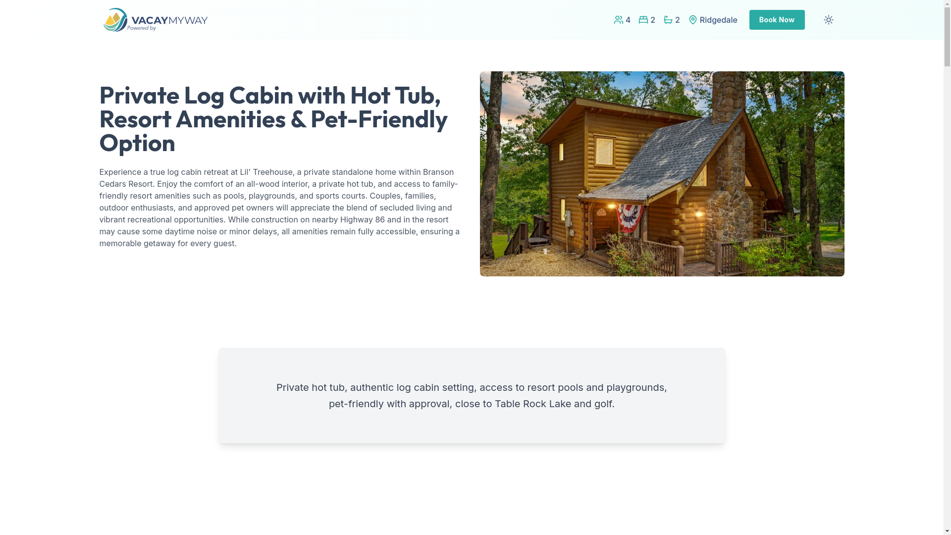 website screenshot of https://romanticozarks.vacations/
