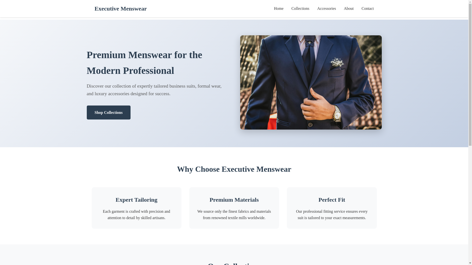 website screenshot of https://executivemenswear.com/