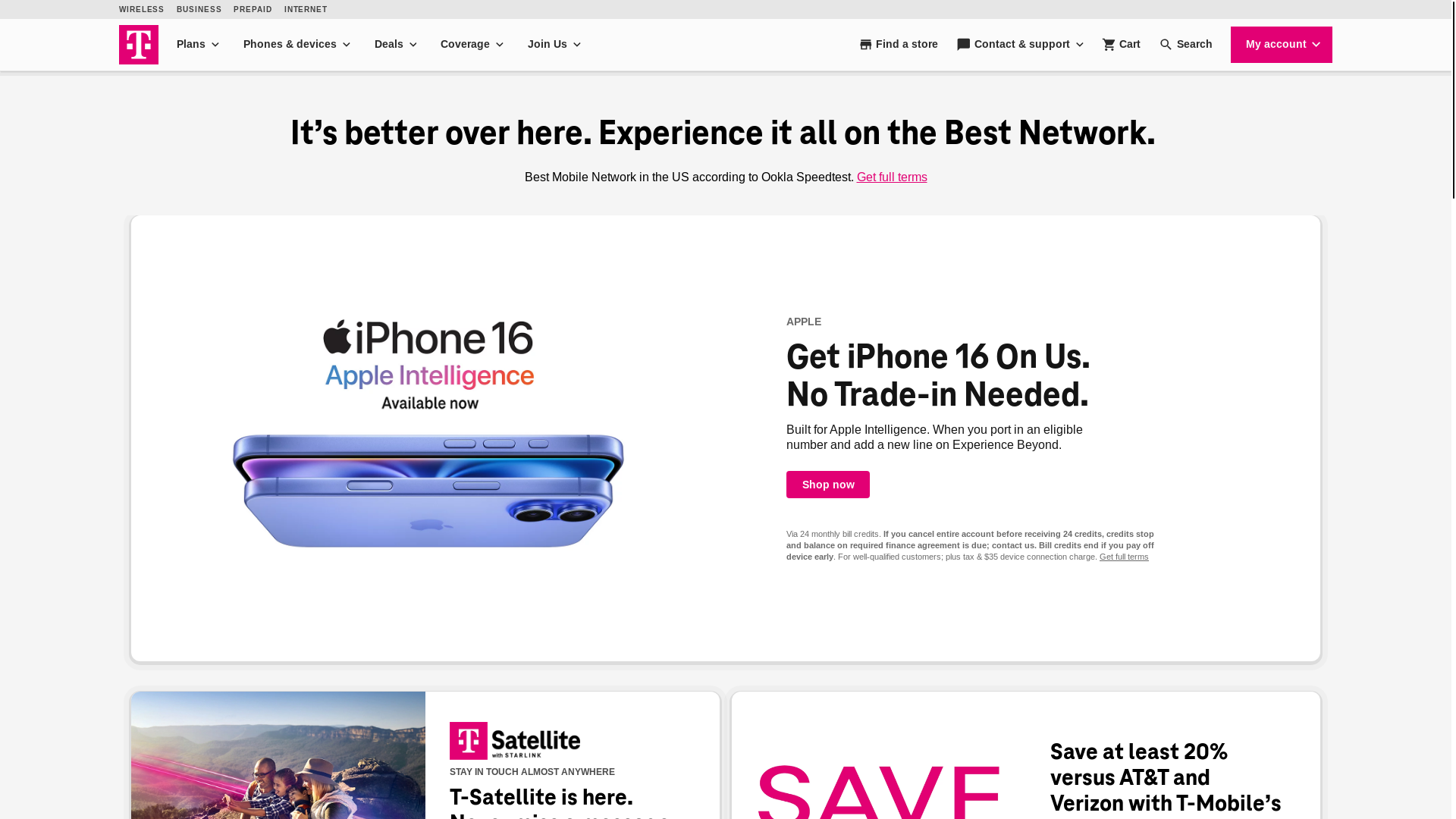 website screenshot of https://t-mobile.com
