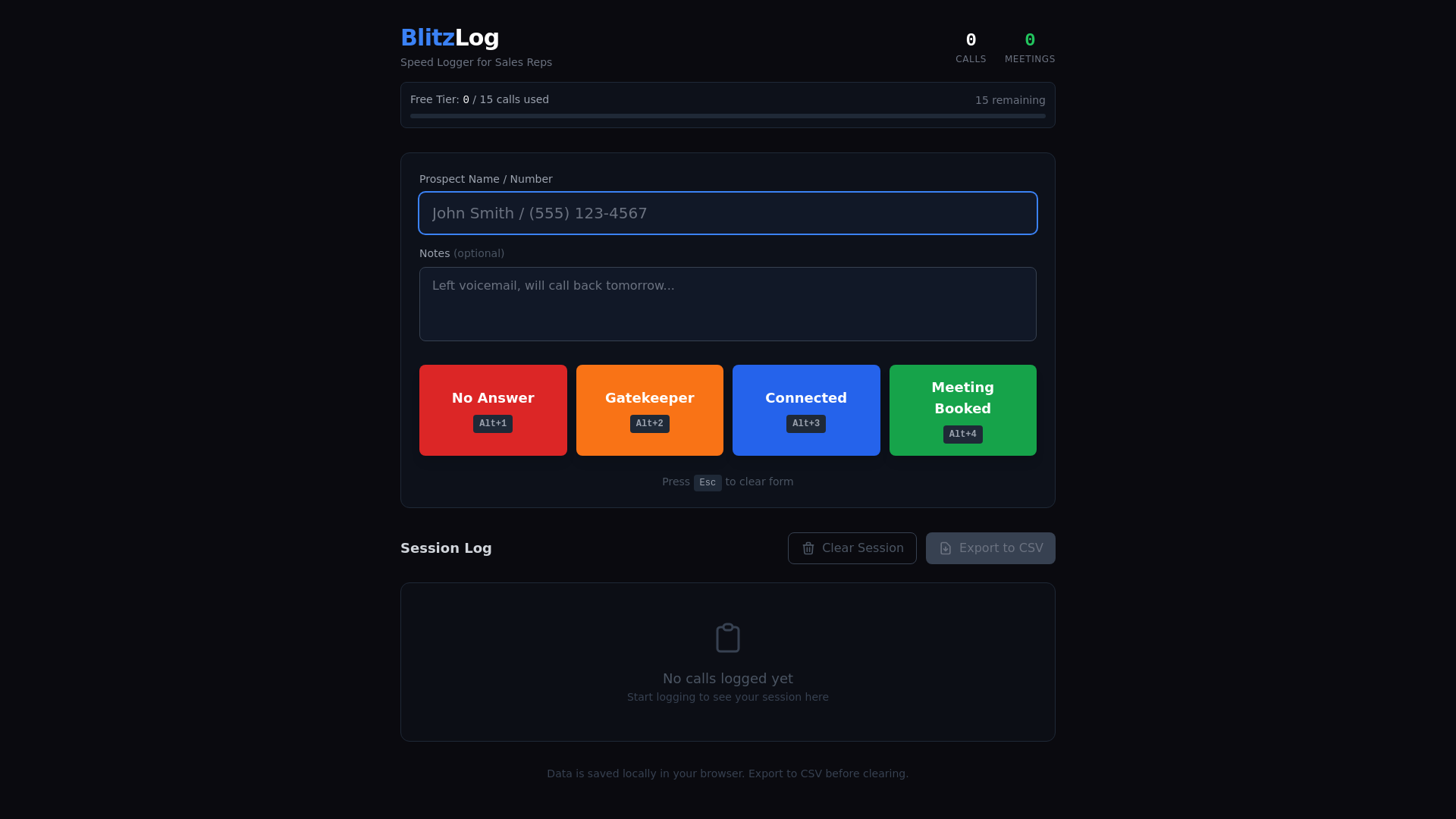 website screenshot of https://getblitzlog.com/