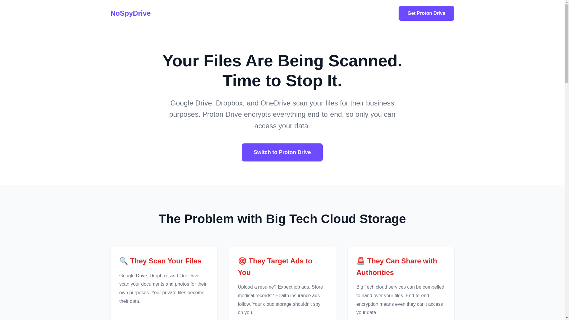 website screenshot of https://nospydrive.com/