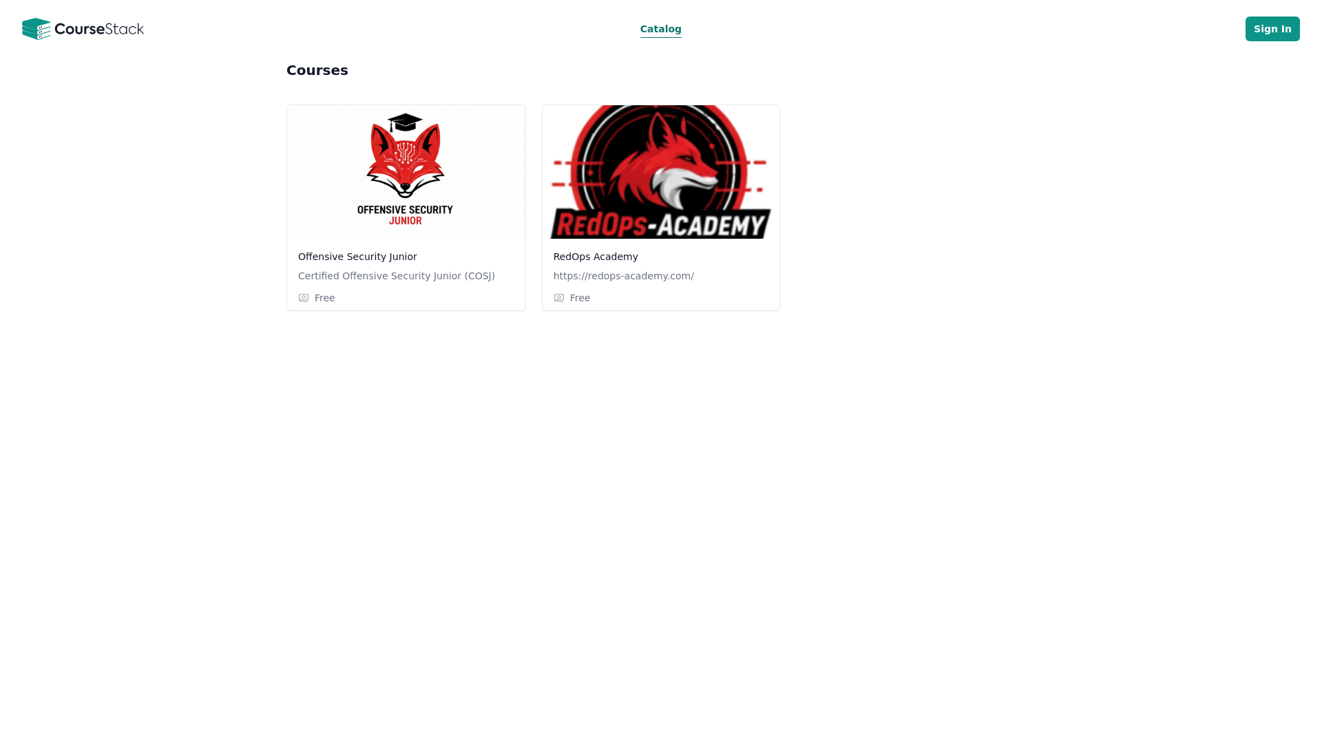 website screenshot of https://redops-academy.coursestack.com/