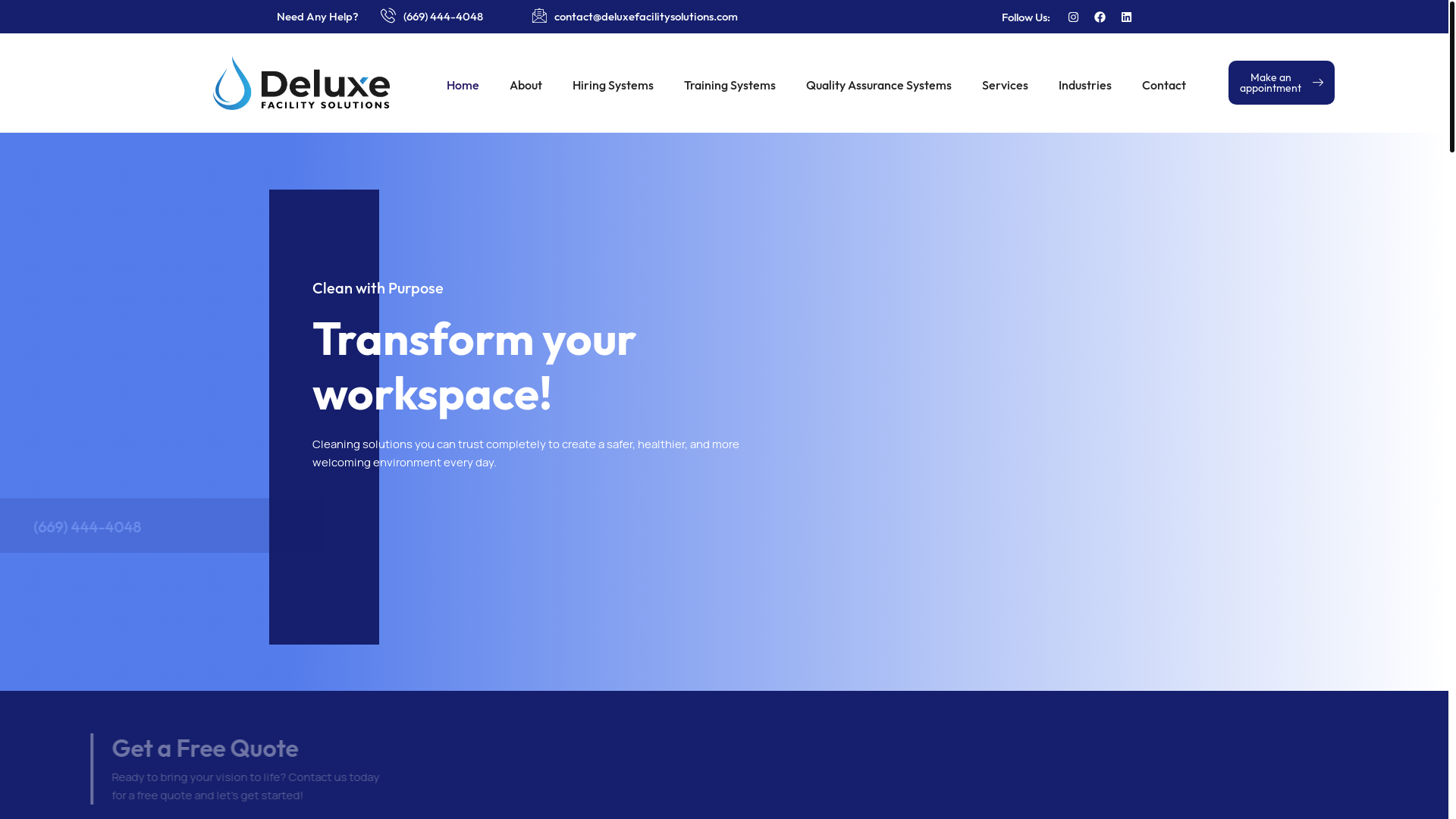 website screenshot of https://deluxecommercialcleaning.com/