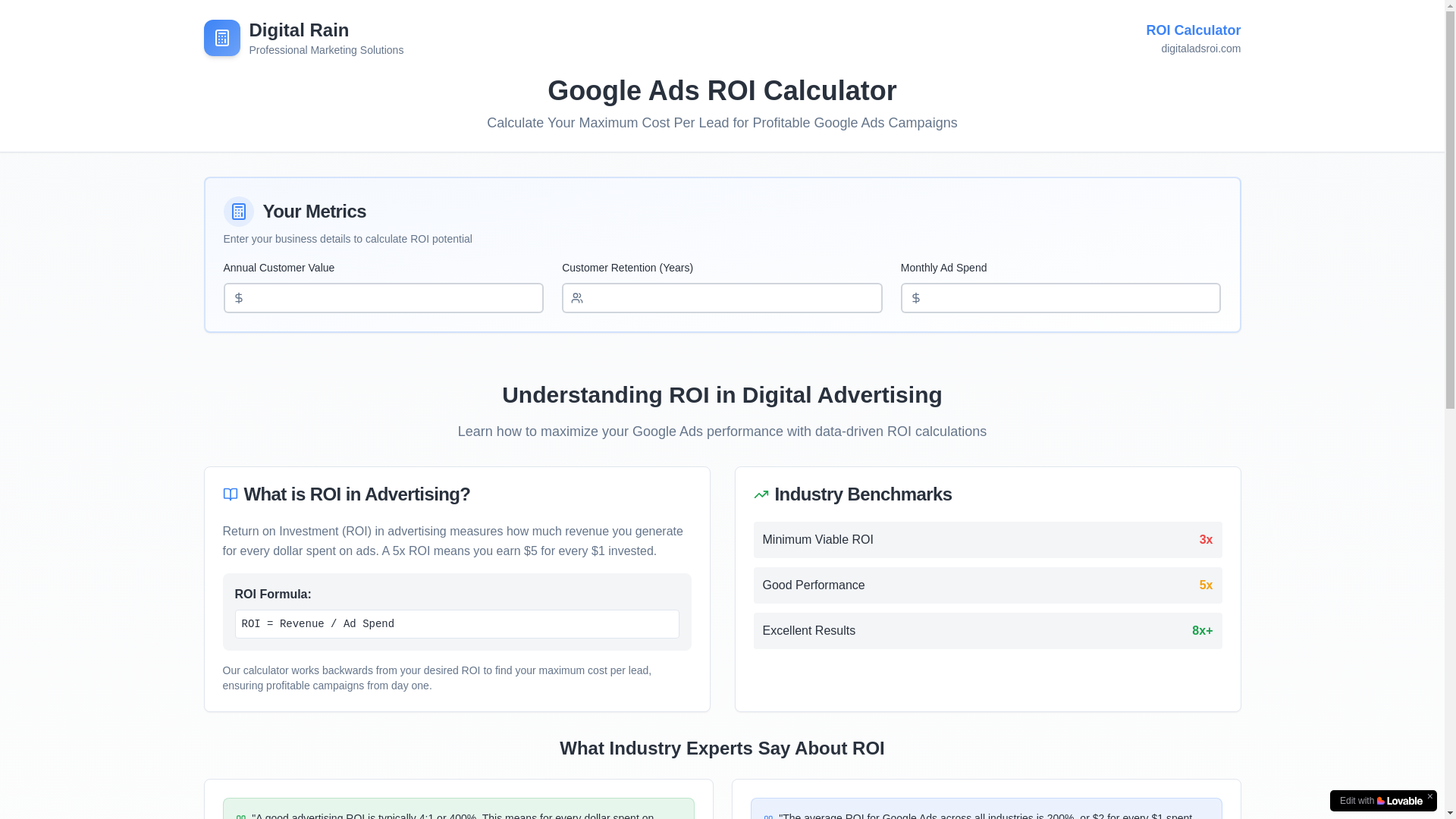 website screenshot of https://digitaladsroi.com/