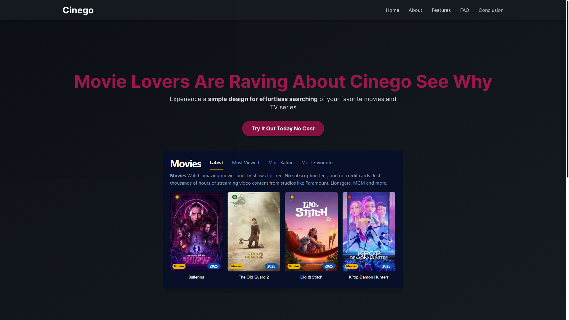 website screenshot of https://cinego-84cs.pages.dev/