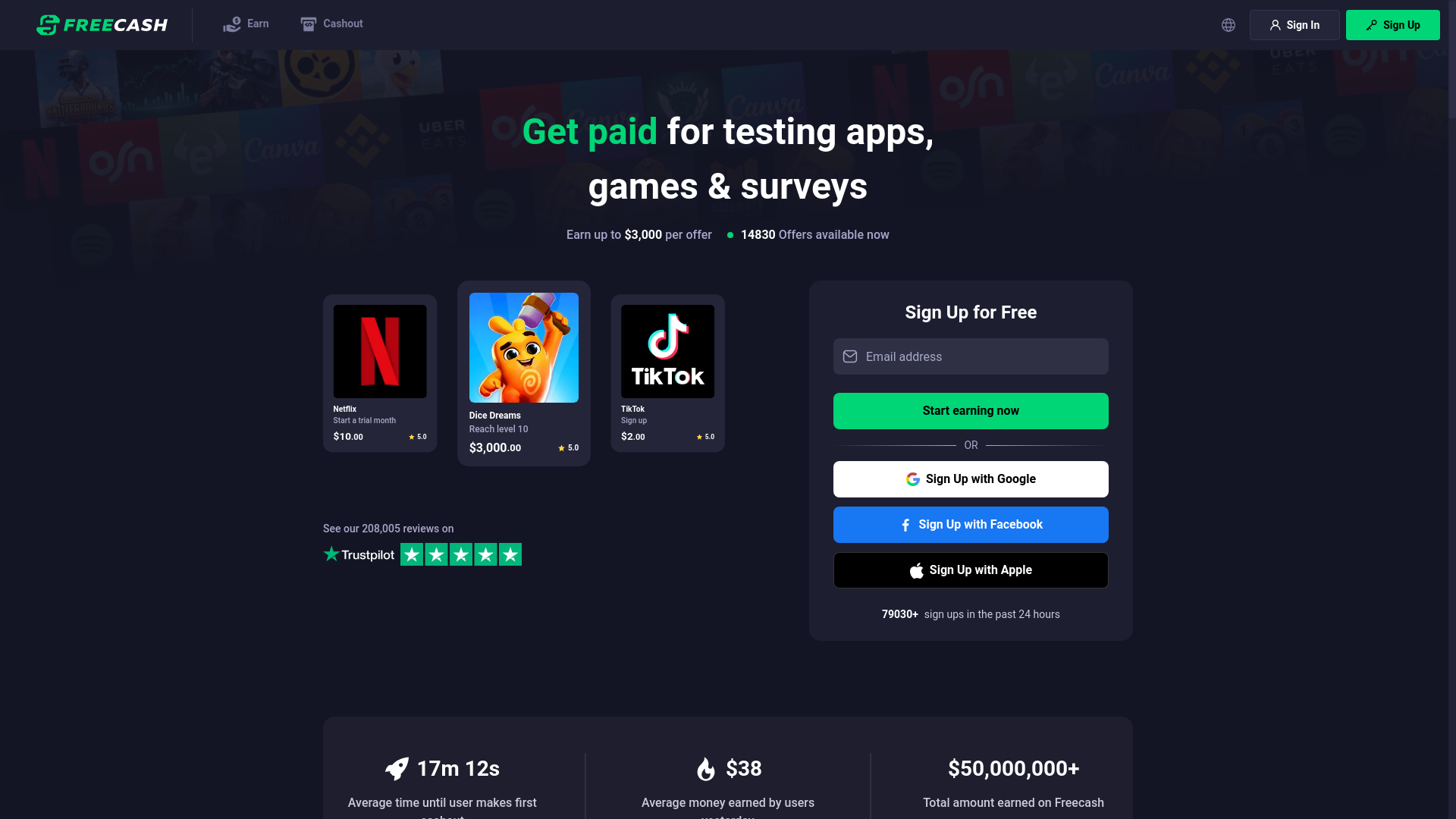 website screenshot of https://freecash.com/r/LGCN6